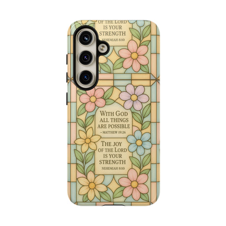 Pastel Stained Glass Bible Verse Phone Case Christian Affirmation Cover, Soft Geometric Design, iPhone Samsung Google, Faith Gift for Her Bible Verse or Affirmation | Protective, Inspirational Gift for Christians