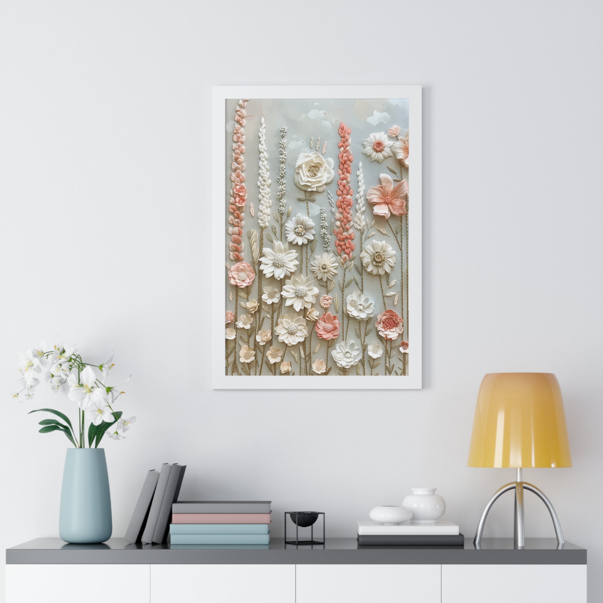 Delicate Pastel Floral Wall Art Captivating Blossom Patterns in Soft Hues and Elegant Home Décor Perfect for Living Rooms, Bedrooms, and Cozy Corners Encased in Black, White, or Walnut Frames with Durable Ready to Hang  Timelessly Crafted. - MRSBYVALLE