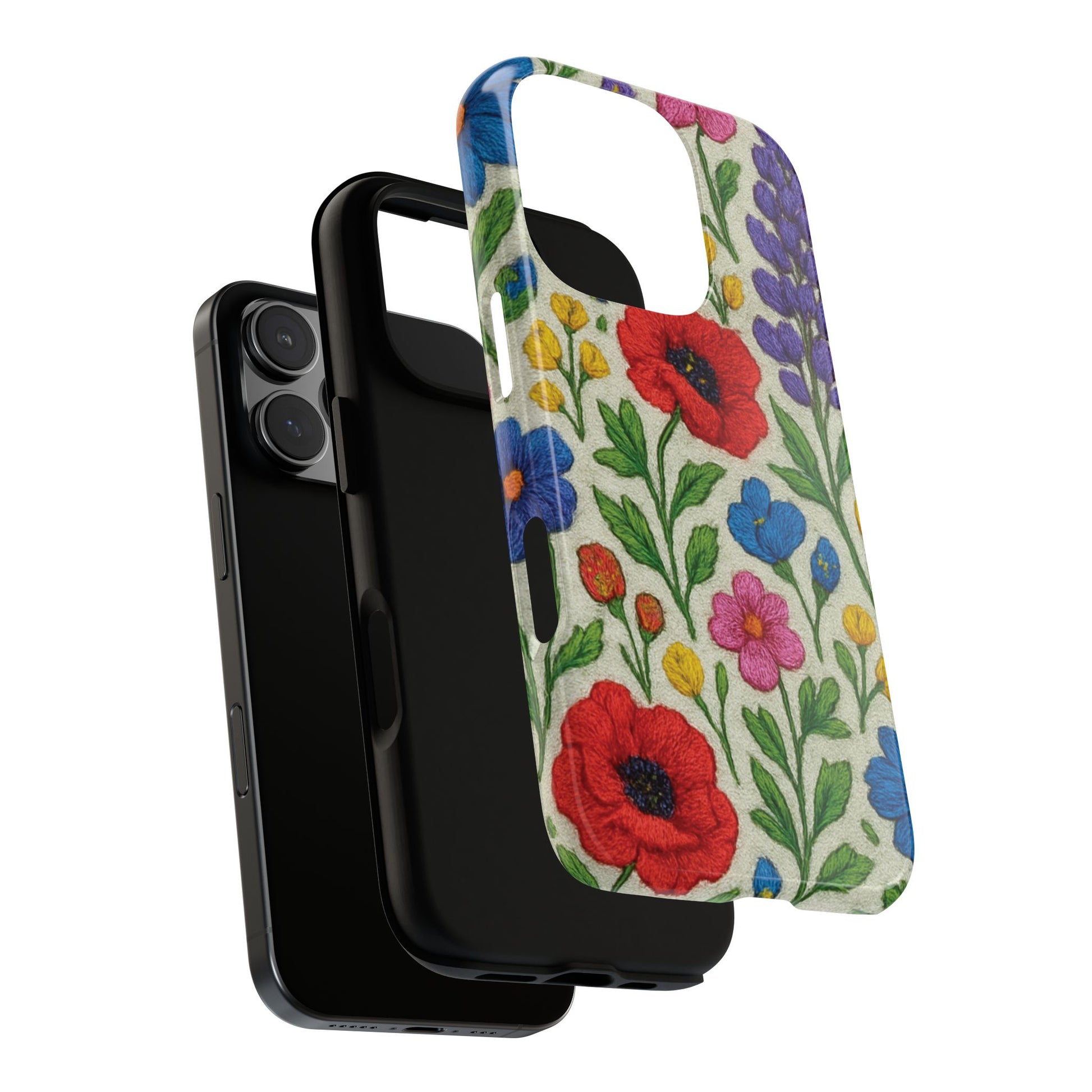 Bright 3D Illusion Wildflower Phone Case Cute Floral Design in Red, Pink, Blue – Aesthetic Protective Case for iPhone and  Android