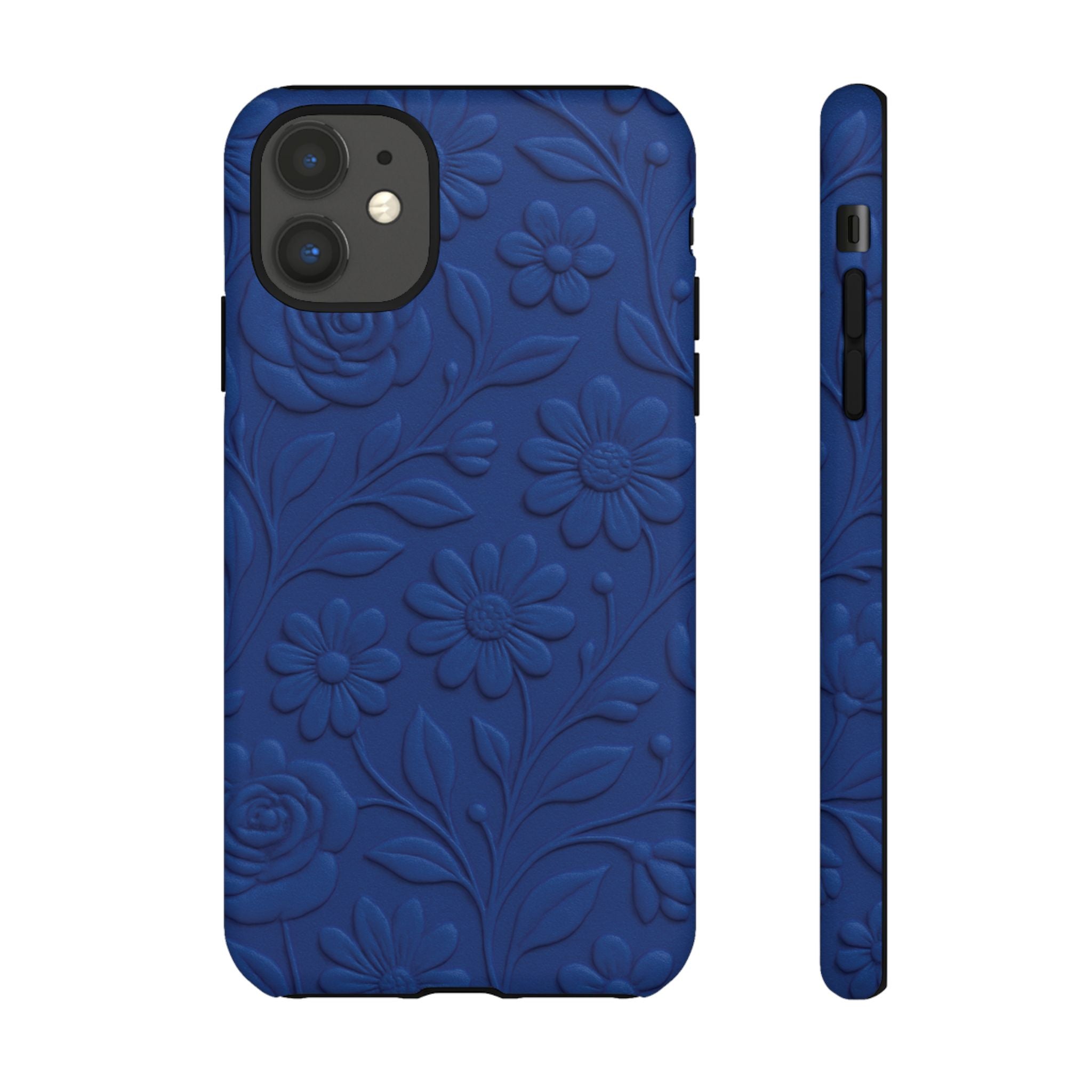 3D Illusion Floral Cobalt Blue Phone Case Elegant Raised Flower Design, Seamless Textured Look, Durable & Stylish Protection for iPhone and Android Models Fits iPhone & Samsung Models