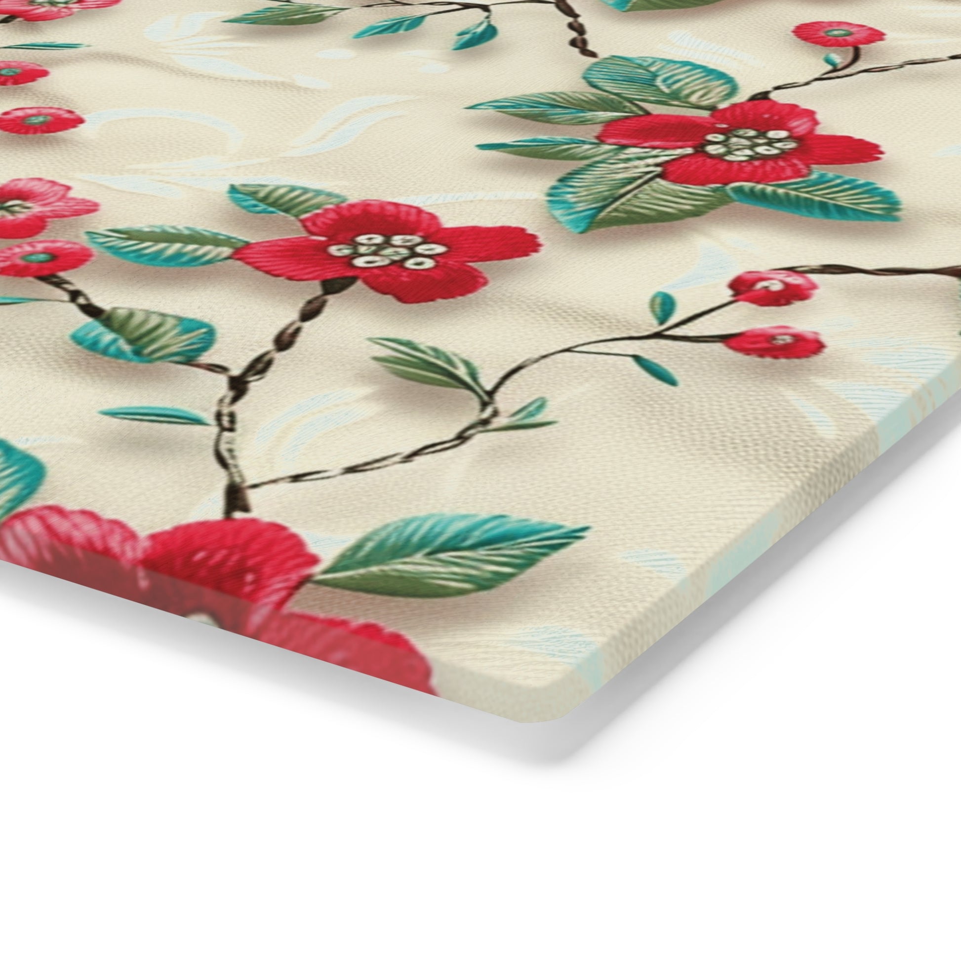 Vibrant 3D Embroidery Illusion Red Flowers Tempered Glass Cutting Board: Durable & Stylish for Cooking and Serving Stylish Cooking Kitchen Decor Housewarming, New House Gift - MRSBYVALLE