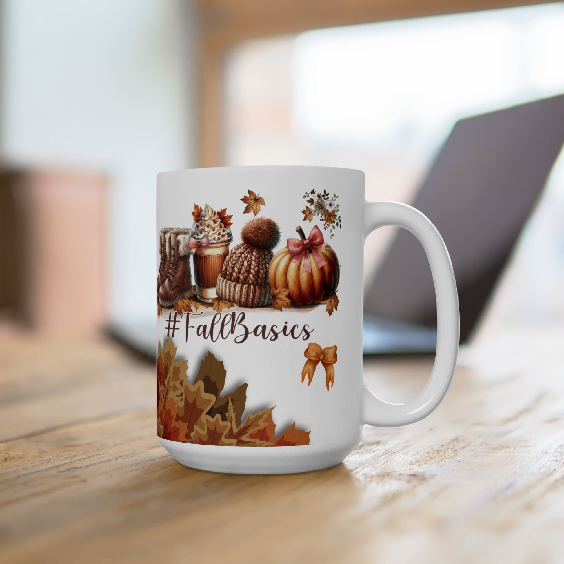 Fall Basic 11oz & 15oz Coffee Mugs – Autumn Leaves, Cozy Vibes, Perfect for Pumpkin Spice & Fall Lovers Dishwasher Safe, Microwave Friendly, Seasonal Mug Gift for Home & Office Morning Brew - MRSBYVALLE
