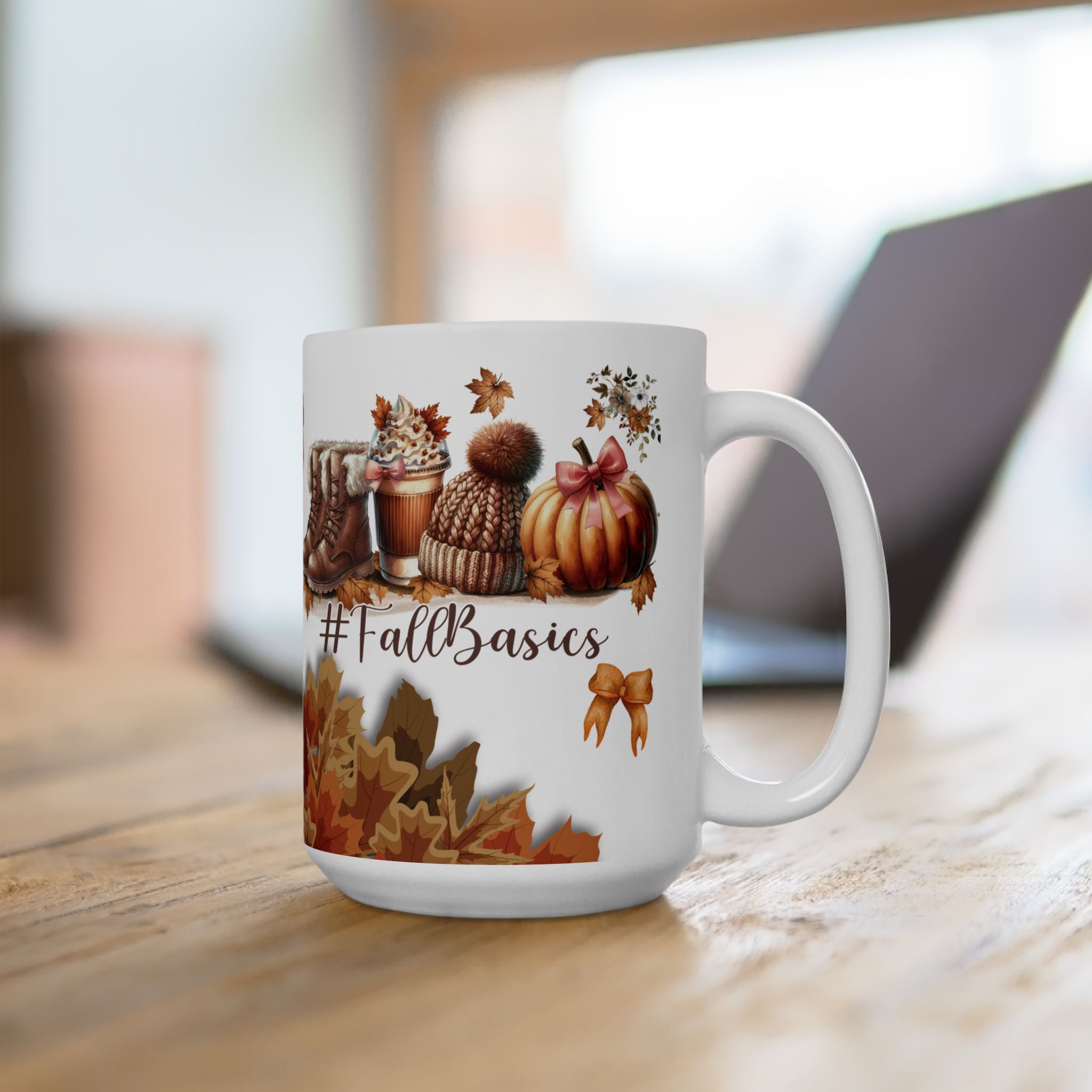 Fall Basic 11oz & 15oz Coffee Mugs – Autumn Leaves, Cozy Vibes, Perfect for Pumpkin Spice & Fall Lovers Dishwasher Safe, Microwave Friendly, Seasonal Mug Gift for Home & Office Morning Brew - MRSBYVALLE