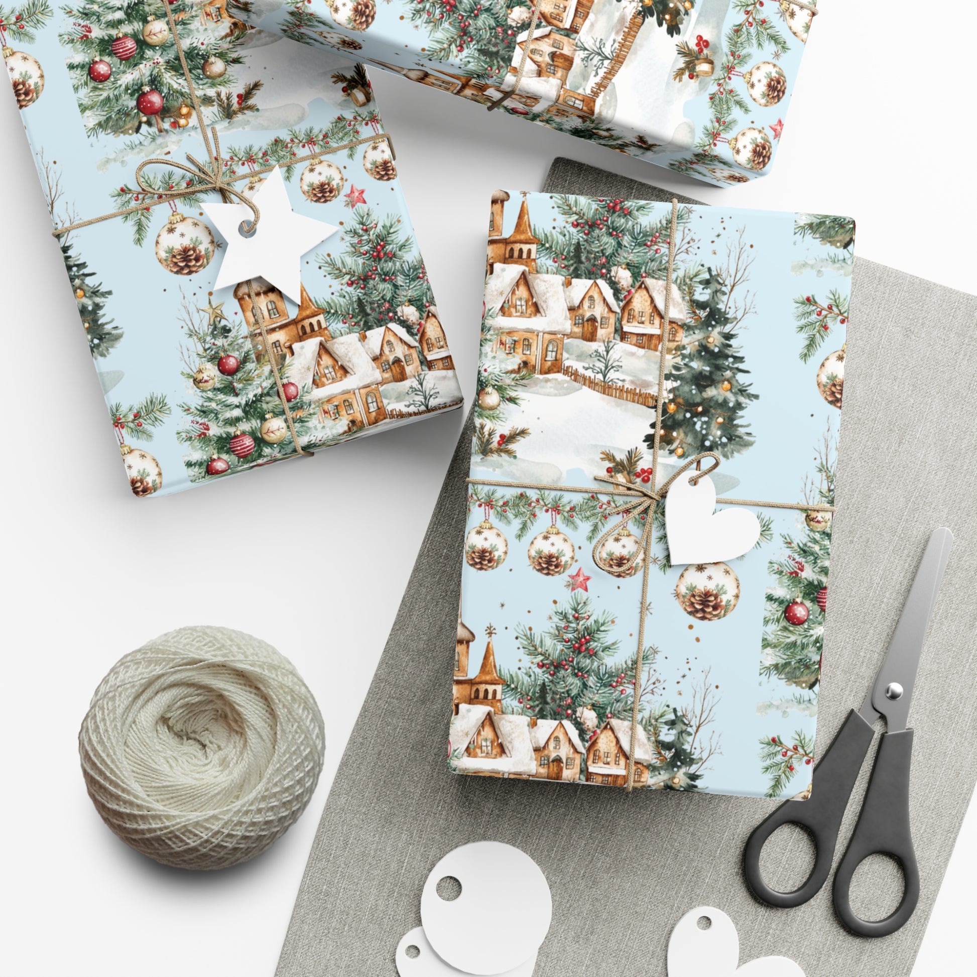 Christmas Watercolor House & Tree Wrapping Paper – Festive Holiday Scenes in Elegant Watercolors, Perfect for Wrapping Gifts with Cozy, Seasonal Charm All Gifts - MRSBYVALLE