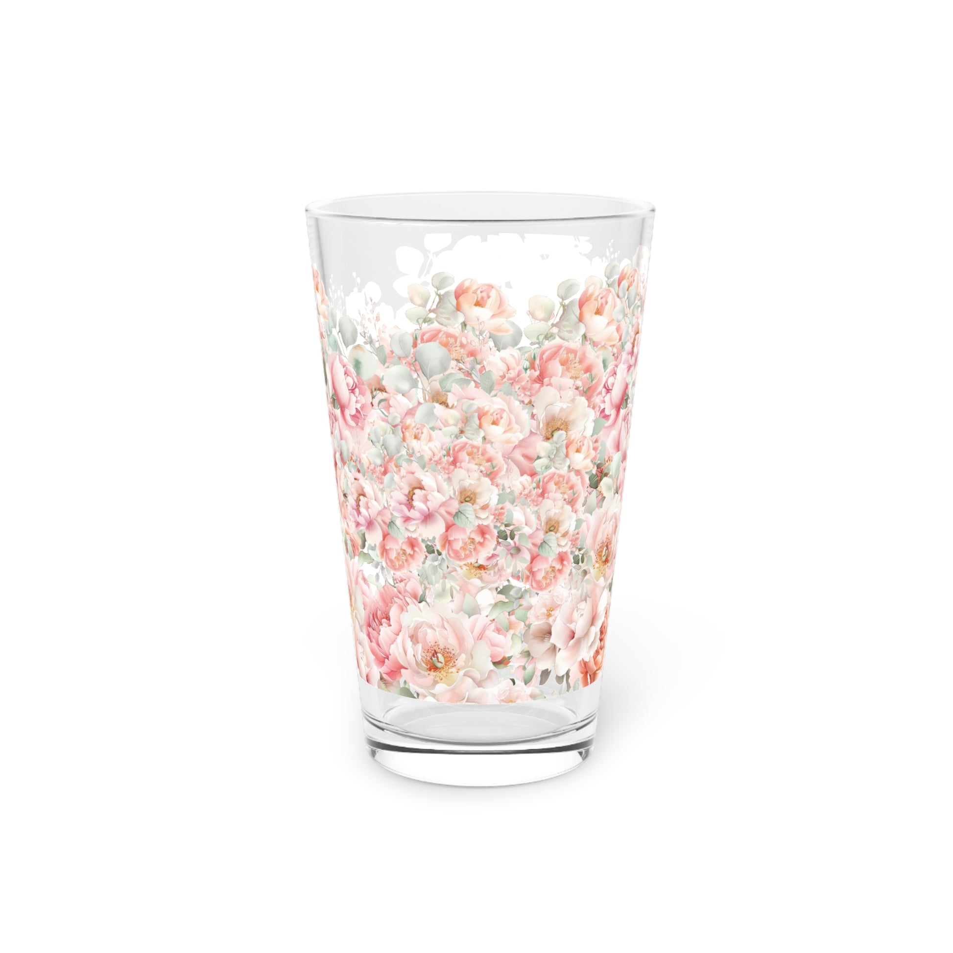 Floral Pink and Mint 16oz Pint Glass - Elegant Drinkware for Home Bar, Durable Glassware with Vibrant Design, Perfect Gift for Floral and Pastel Lovers - MRSBYVALLE