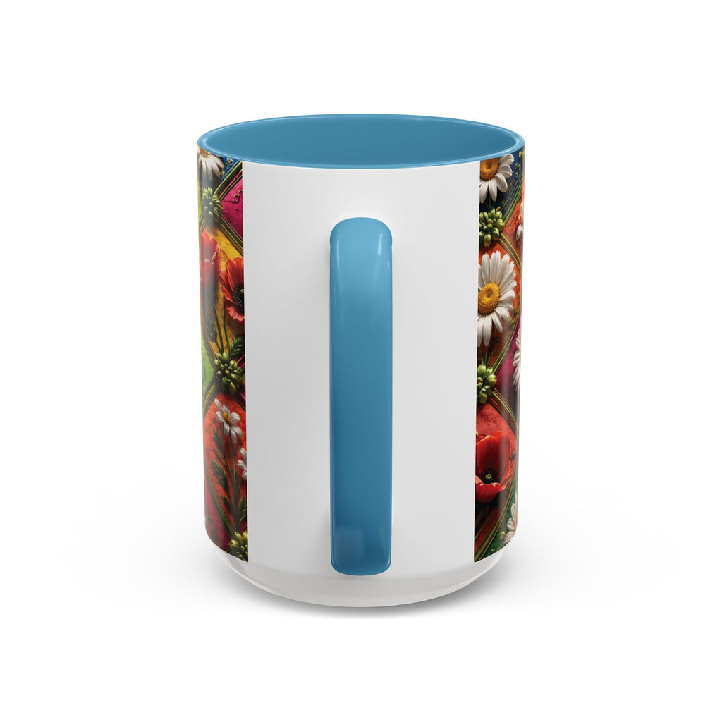 Floral Patchwork Accent Coffee Mug — Colorful Poppies & Daisies (11/15oz) 3D Illusion