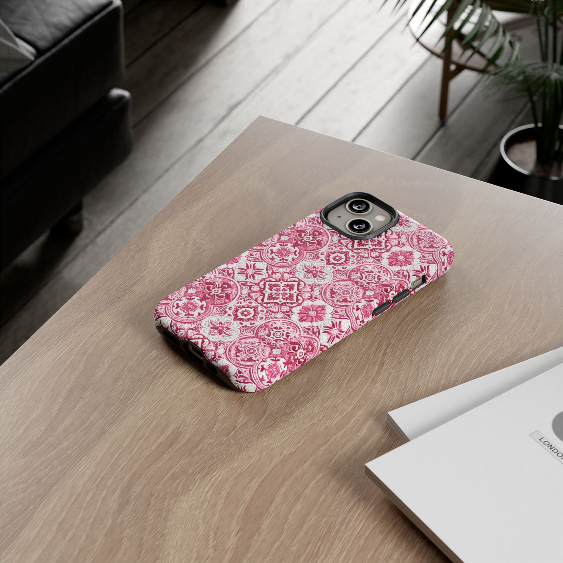 Pink and White Mediterranean Tile Design Phone Case - Stylish, Protective Cover for All Models Gift for Mom Accessory Gift for Her