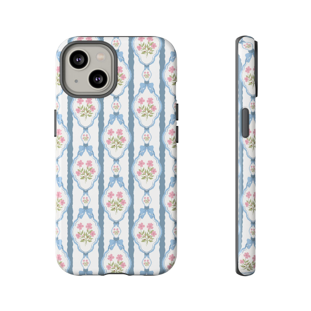 Coque de téléphone Vintage Nœud Bleu et Rose — Motif floral romantique « Tough Cases »
