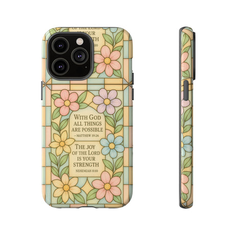 Pastel Stained Glass Bible Verse Phone Case Christian Affirmation Cover, Soft Geometric Design, iPhone Samsung Google, Faith Gift for Her Bible Verse or Affirmation | Protective, Inspirational Gift for Christians
