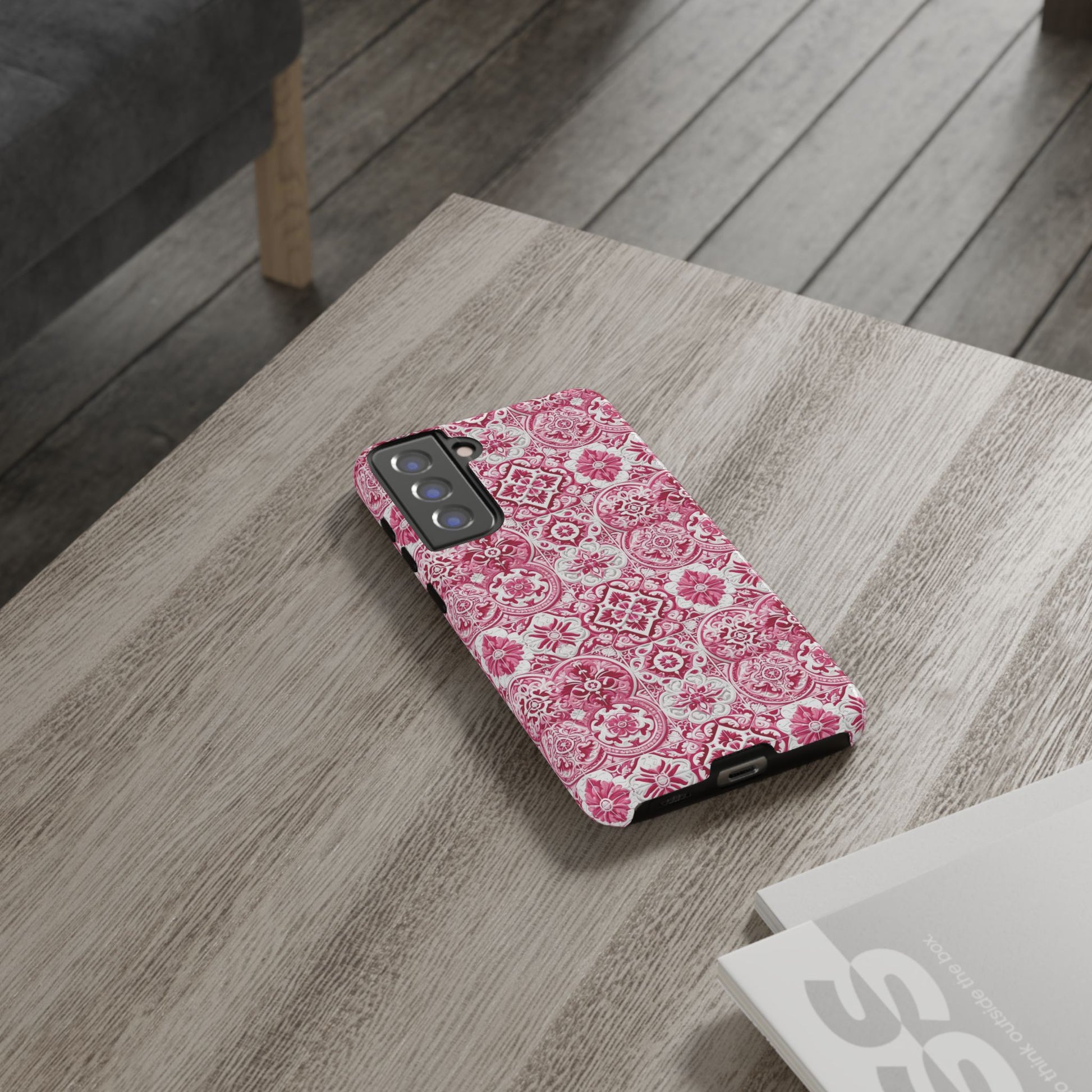 Pink and White Mediterranean Tile Design Phone Case - Stylish, Protective Cover for All Models Gift for Mom Accessory Gift for Her