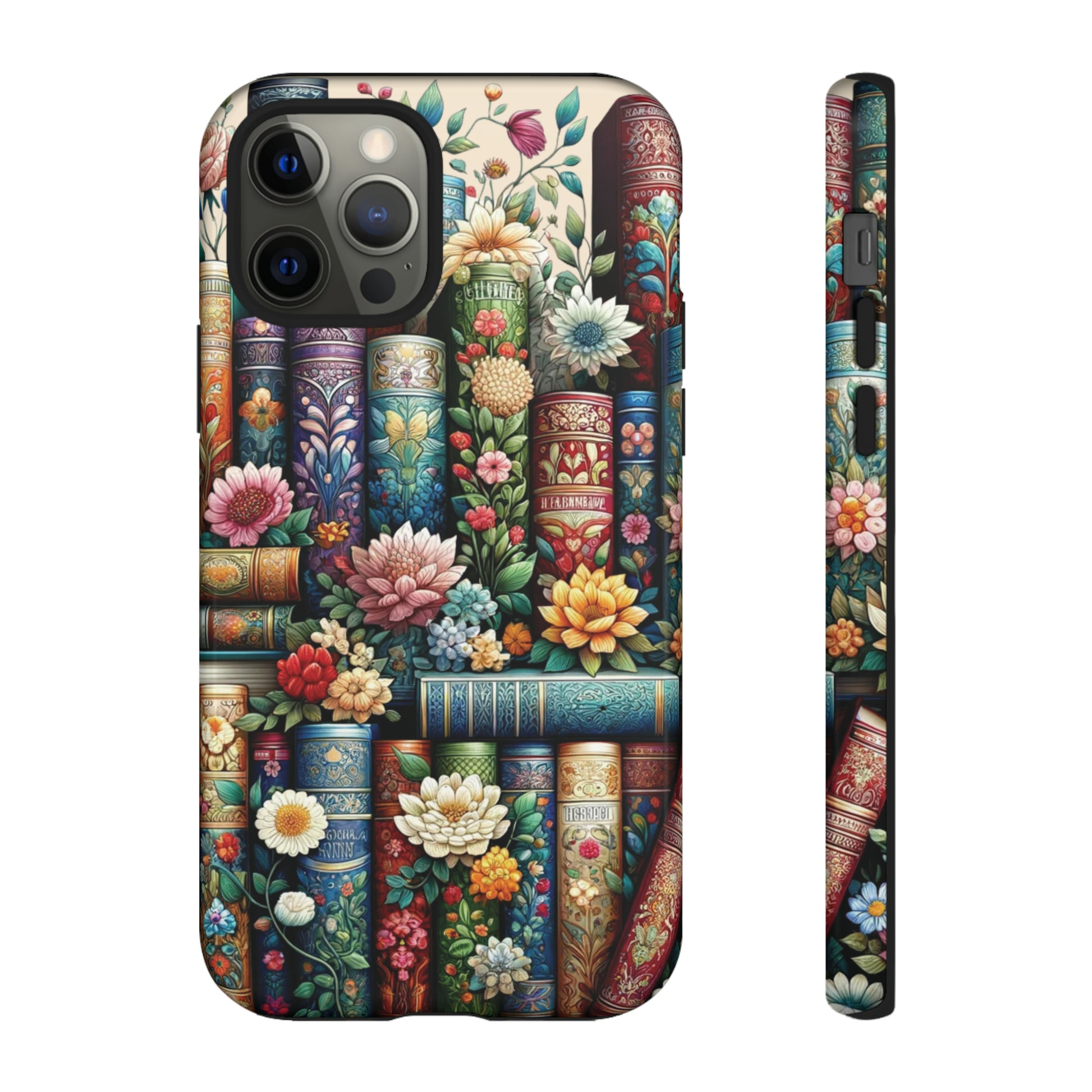 Books and Floral Boho Luxury Phone Tough Case Floral Elegant Durable Stylish for Modern Devices iPhone 15, Samsung iPhone Samsung Accessory Gift for Her.