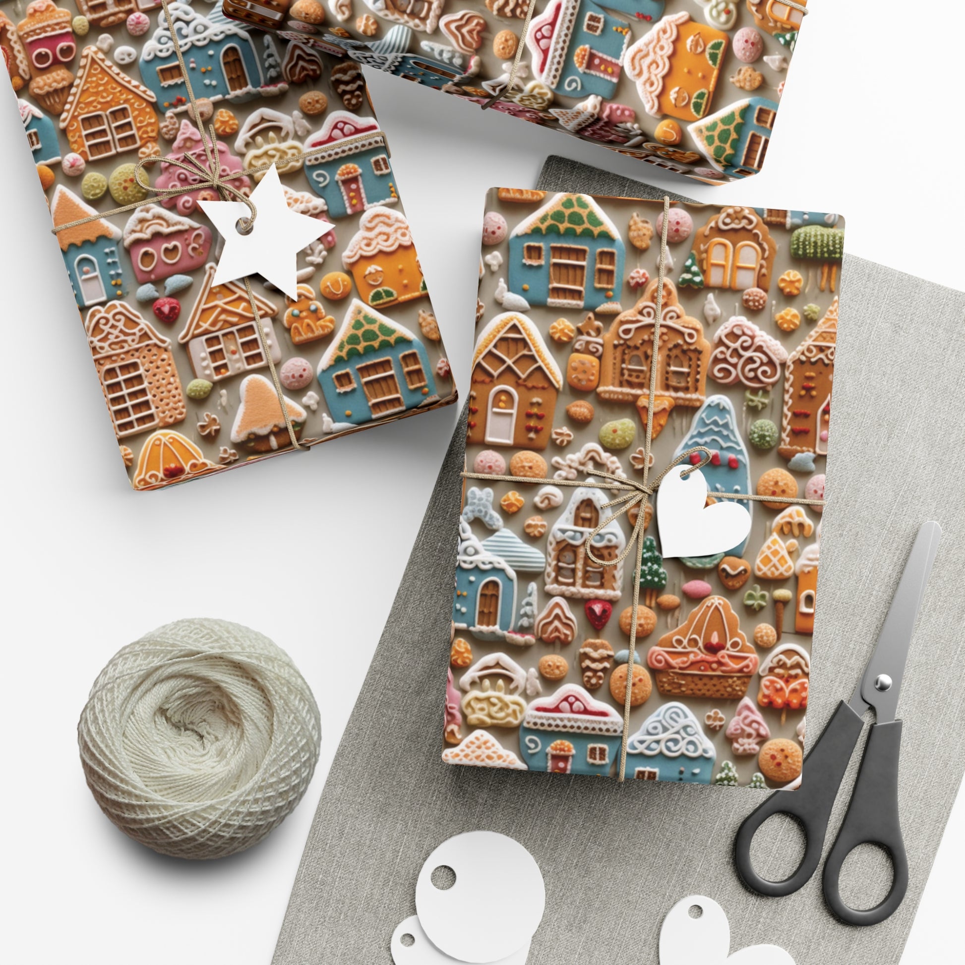 Colorful Gingerbread House Wrapping Paper - Festive Holiday Design, Premium Quality, 100% Recyclable, Perfect for Christmas Gifts and Special Occasions - MRSBYVALLE