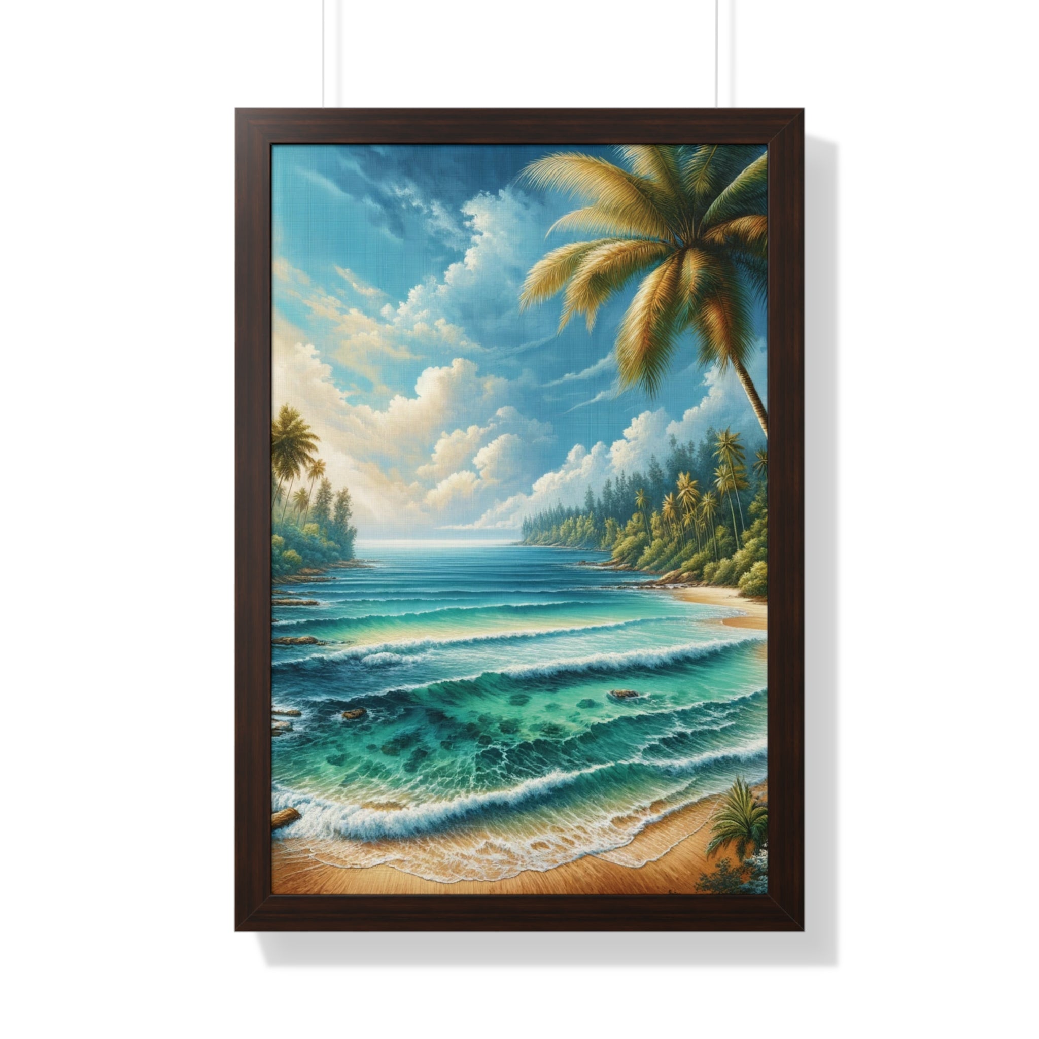 Coastal Bliss Ocean Beach View Framed Canvas Wall Art for Home Decor Framed Canvas Print Wall Art Classic Encased in Black, White, or Walnut Frames with Durable Acrylic Protection Ready to Hang  Timelessly Crafted..