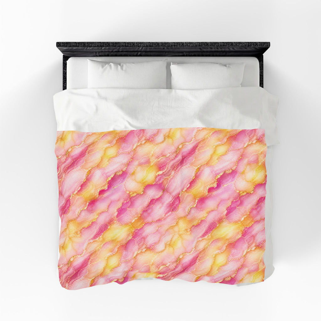 Blush Pink & Pastel Yellow Marble Blanket – Gold Vein Luxury Throw, Soft Cozy Elegant Home Decor