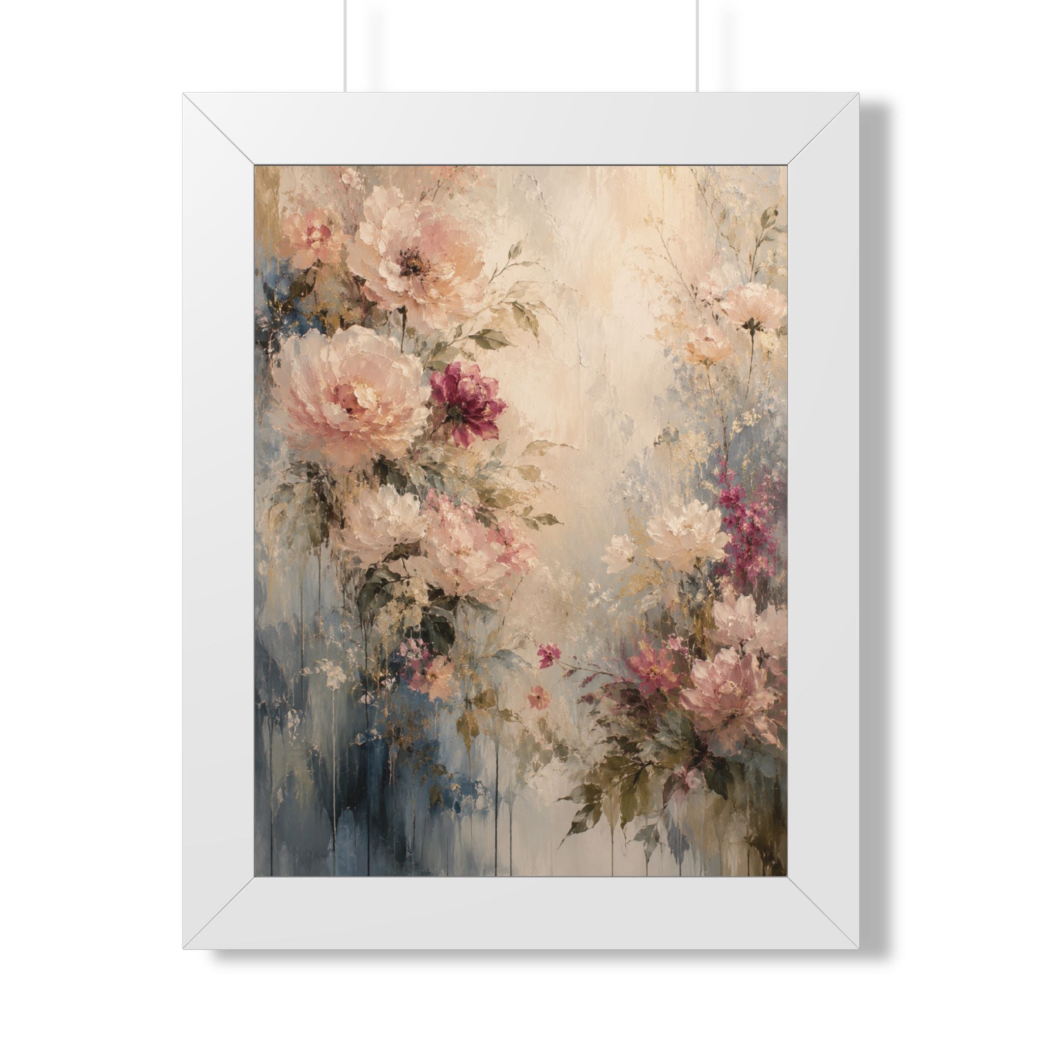 Soft Watercolor Peonies Framed Vertical Poster | Floral Wall Art