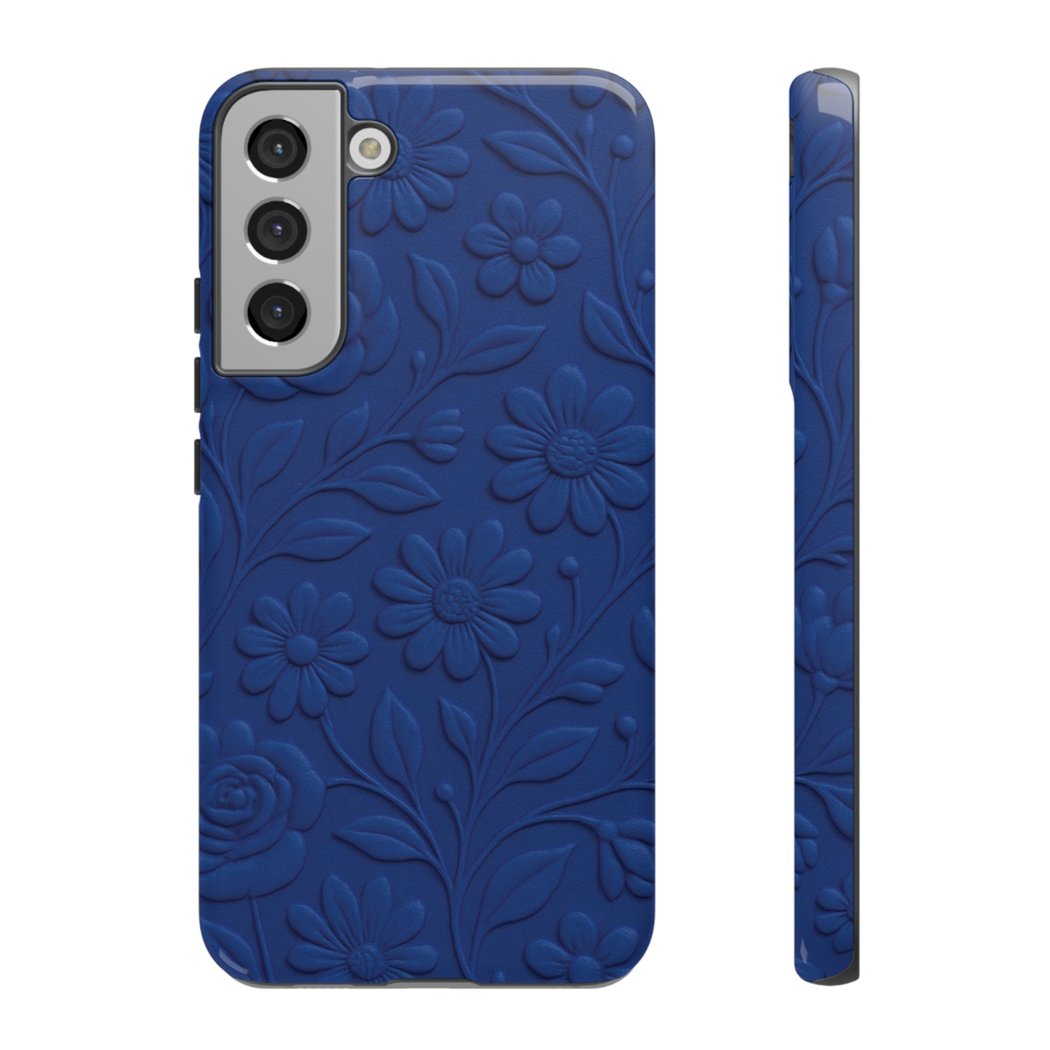 3D Illusion Floral Cobalt Blue Phone Case Elegant Raised Flower Design, Seamless Textured Look, Durable & Stylish Protection for iPhone and Android Models Fits iPhone & Samsung Models