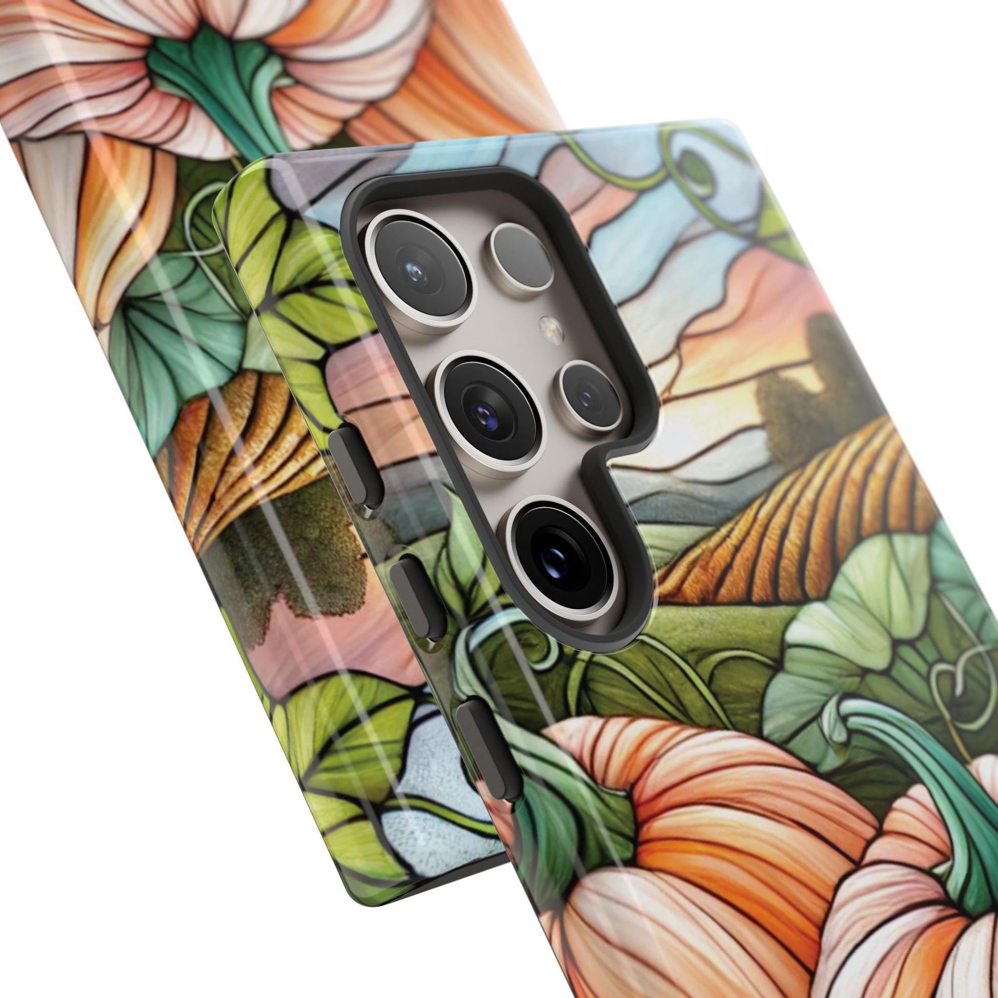 Pumpkins Phone Case Fall Faux Stained-Glass Thanksgiving Cover Pumpkin Lovers Gift for Galaxy S 24 23 22 21 Pixel 5 6 7 8 iPhone 17 , 16 15 14 13 12 Samsung iPhone Samsung Gift for Her