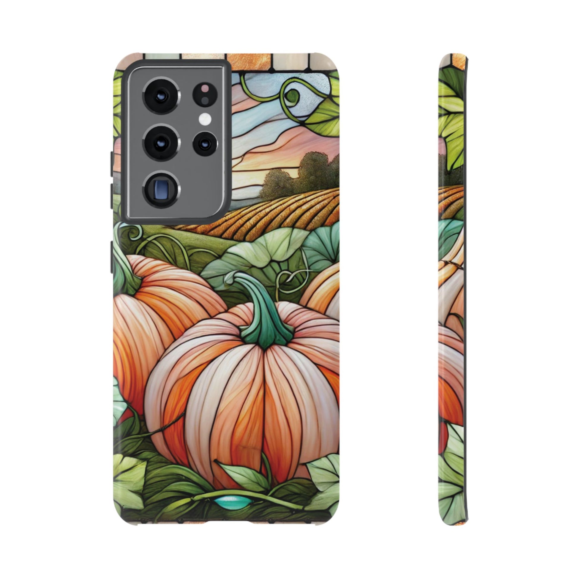 Pumpkins Phone Case Fall Faux Stained-Glass Thanksgiving Cover Pumpkin Lovers Gift for Galaxy S 24 23 22 21 Pixel 5 6 7 8 iPhone 17 , 16 15 14 13 12 Samsung iPhone Samsung Gift for Her