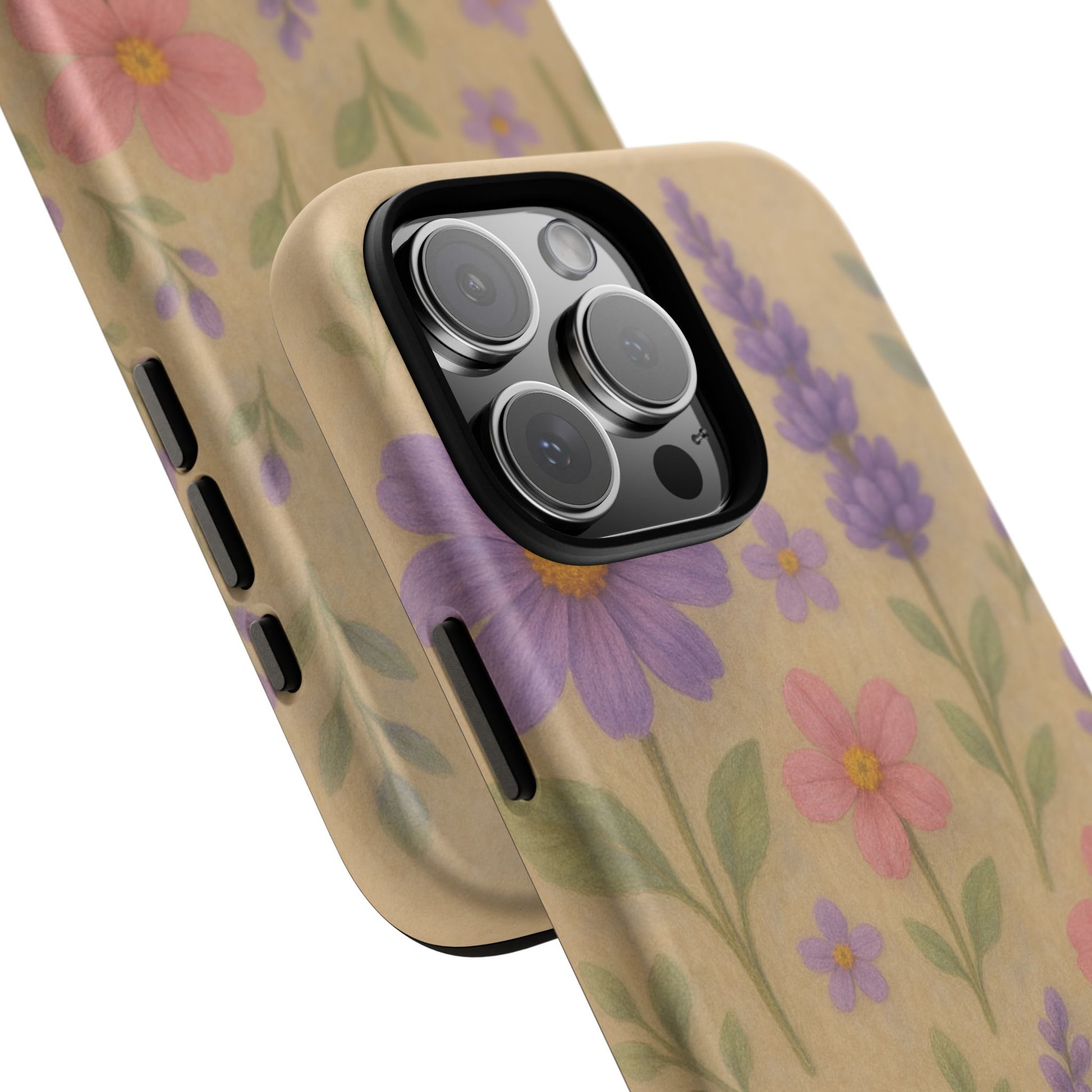 3D Illusion Wildflower Phone Case Cute Pastel Floral Design in Lavender, Pink, Mint Green – Aesthetic Protective Case for iPhone and  Android
