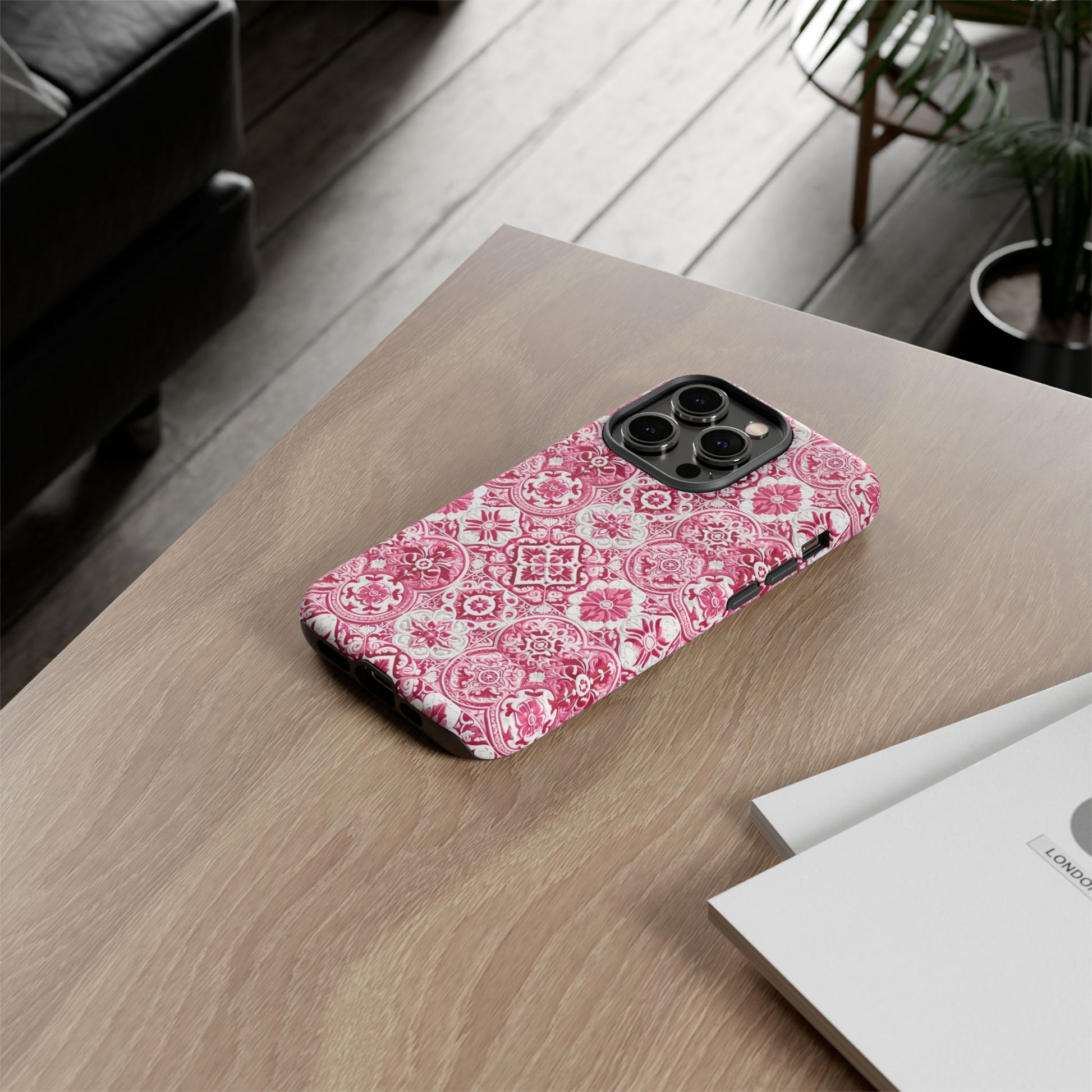 Pink and White Mediterranean Tile Design Phone Case - Stylish, Protective Cover for All Models Gift for Mom Accessory Gift for Her