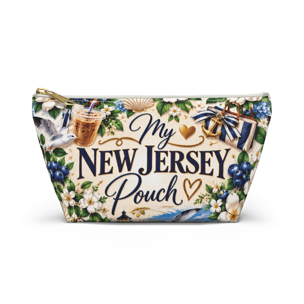 My New Jersey Pouch — Coastal Accessory Pouch with T‑Bottom (Beach Floral Design)