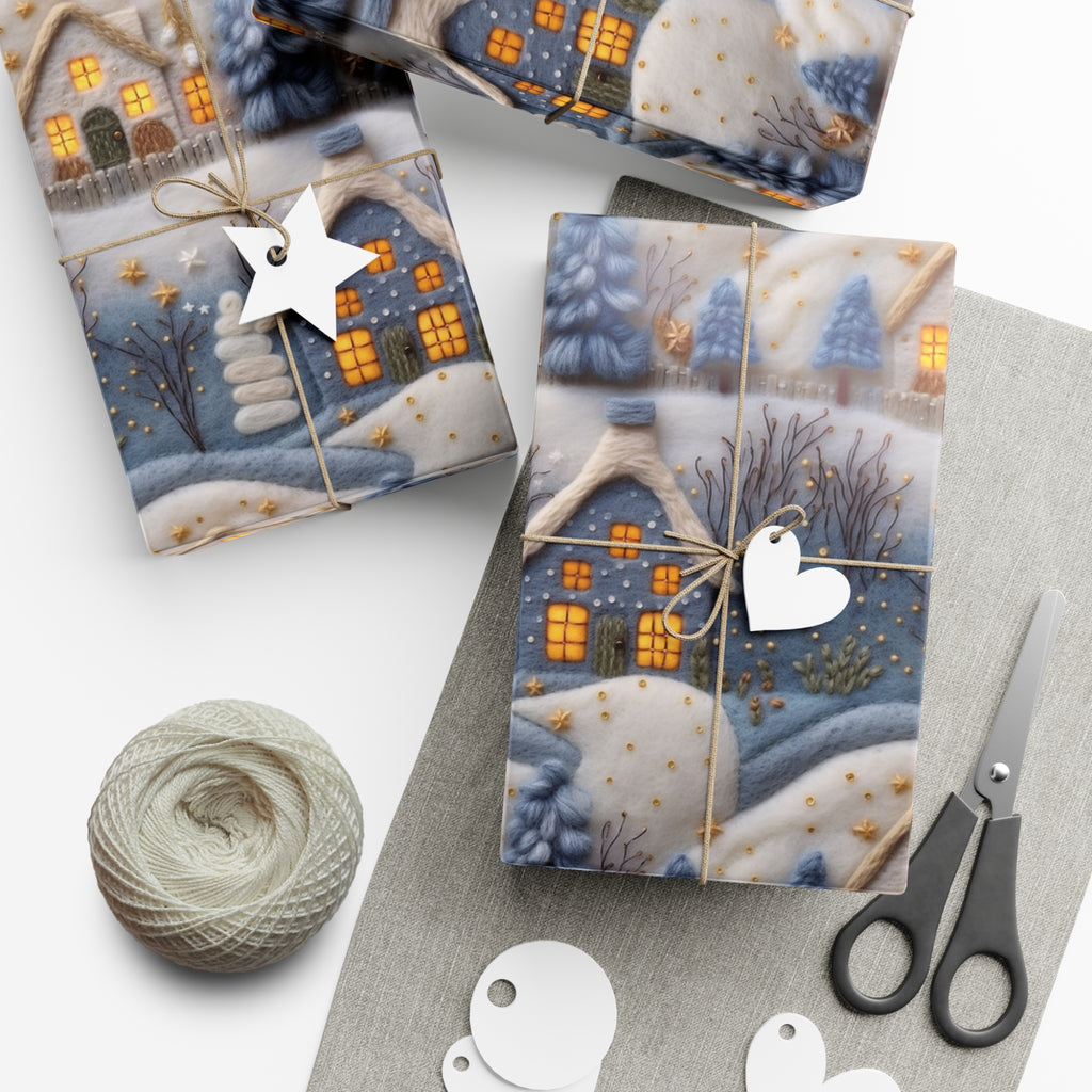3D Felt Illusion Blue Houses Wrapping Paper Premium Gift Wrap with Unique Textured Design, Perfect for Birthdays, Holidays, and Special Occasions - Eye-Catching and Stylish - MRSBYVALLE