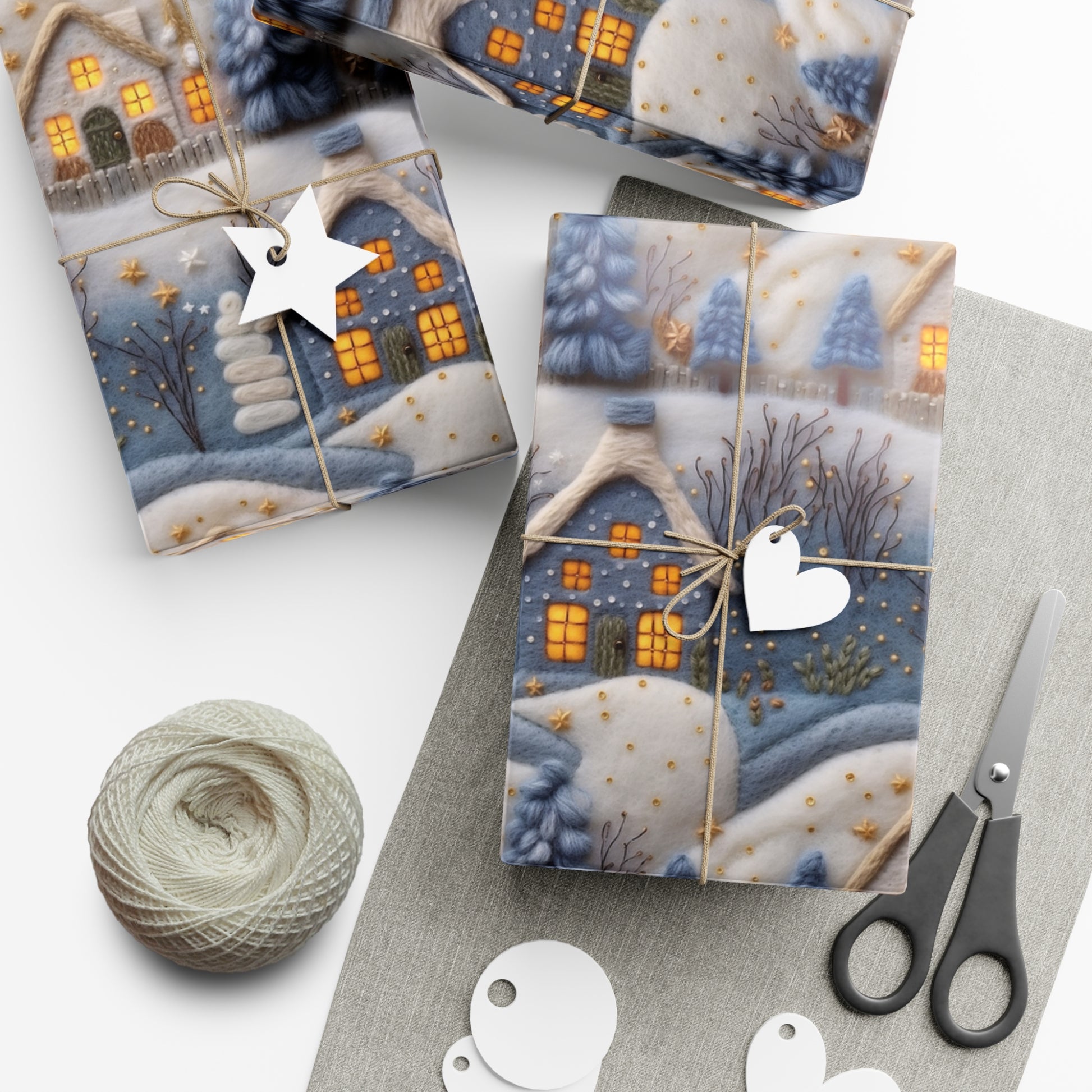 3D Felt Illusion Blue Houses Wrapping Paper Premium Gift Wrap with Unique Textured Design, Perfect for Birthdays, Holidays, and Special Occasions - Eye-Catching and Stylish - MRSBYVALLE