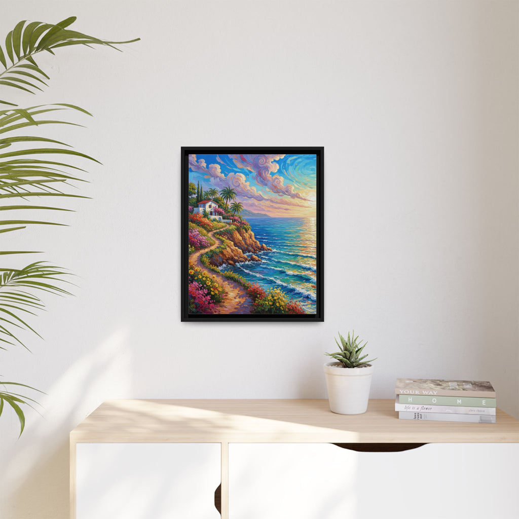 Toile imprimée florale océanique | Décoration murale colorée et lumineuse de paysage marin, œuvre d'art de bureau encadrée et mate