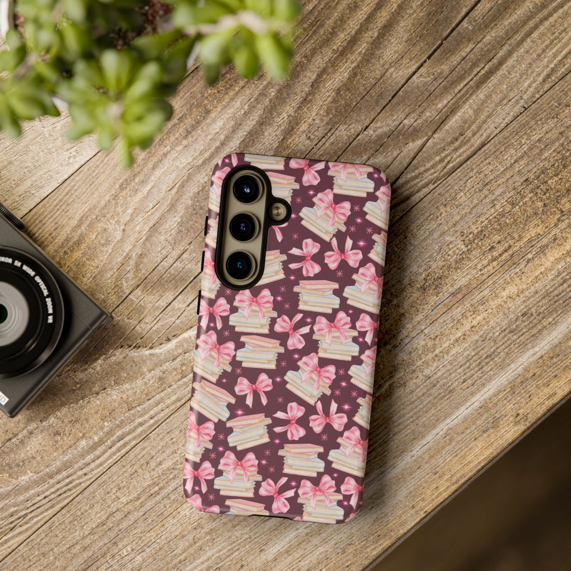 Coquette Pink Bows & Books Phone Case for iPhone 16 15 14 13 12  21 23 Samsung, and Pixel | Stylish Protective Cover Gift for Her Perfect for Floral Lover