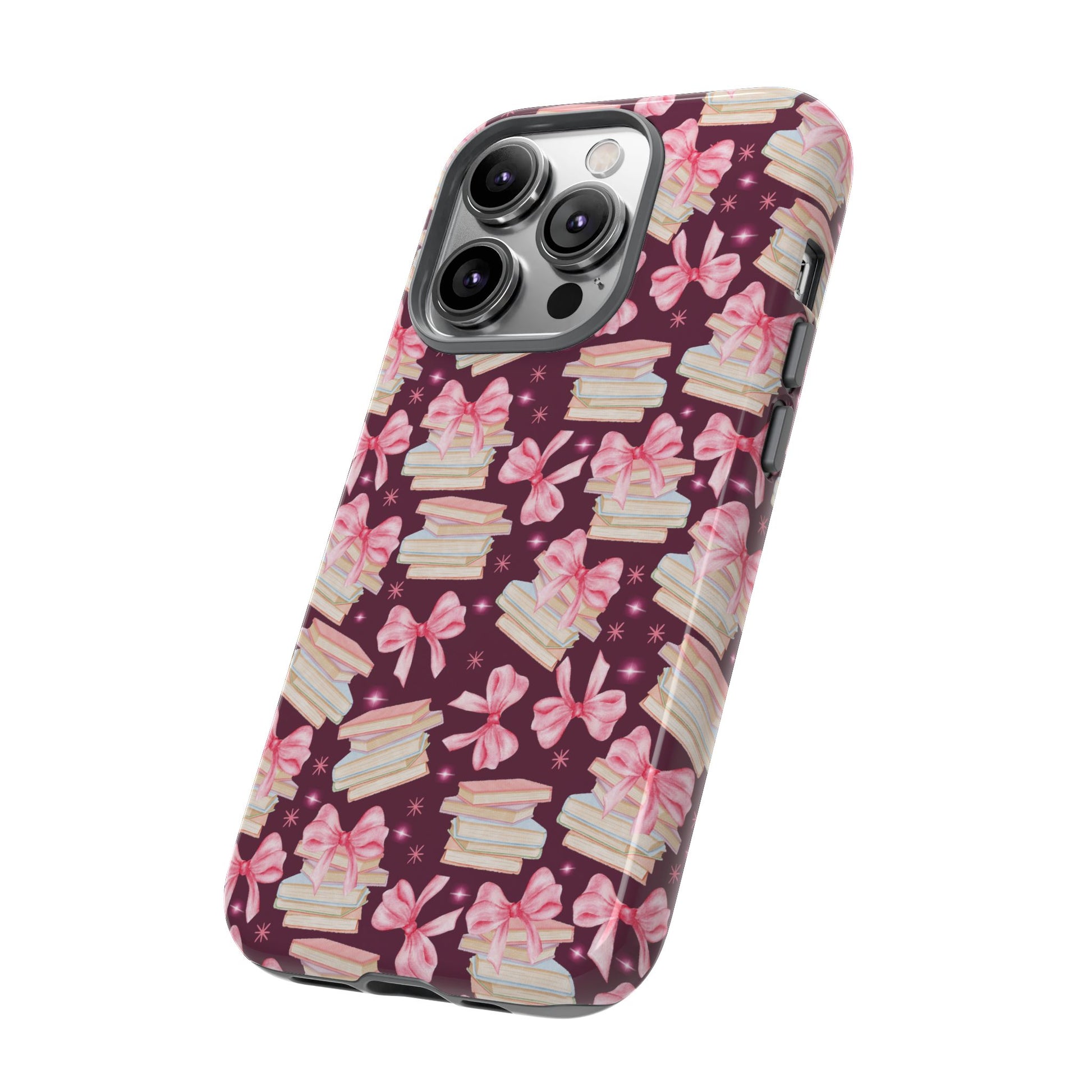 Coquette Pink Bows & Books Phone Case for iPhone 16 15 14 13 12  21 23 Samsung, and Pixel | Stylish Protective Cover Gift for Her Perfect for Floral Lover