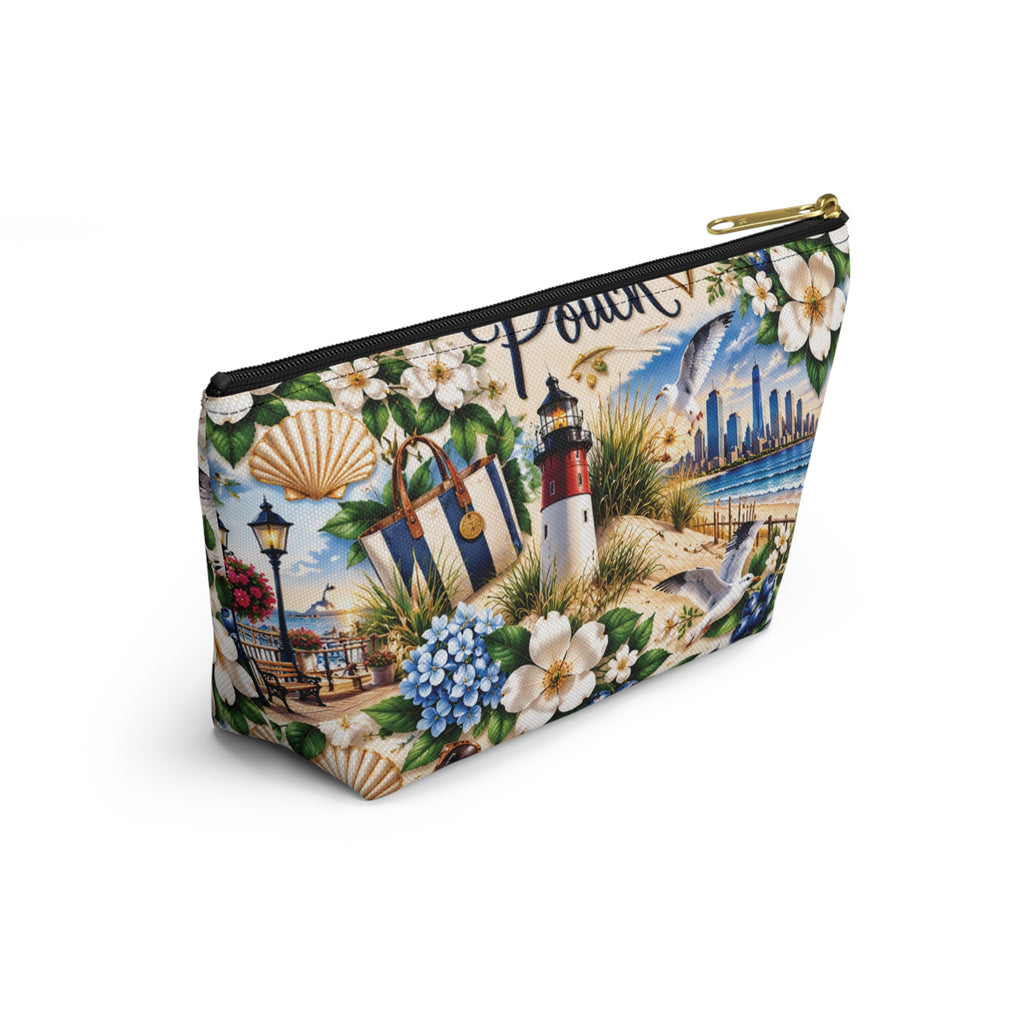 My New Jersey Pouch — Coastal Accessory Pouch with T‑Bottom (Beach Floral Design)