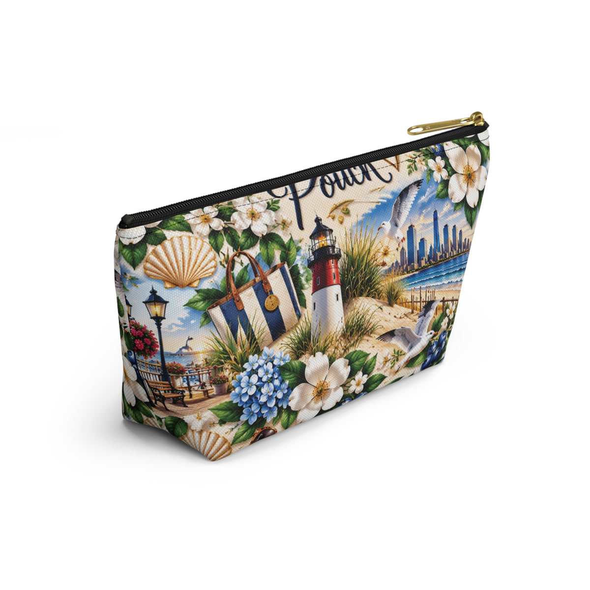 My New Jersey Pouch — Coastal Accessory Pouch with T‑Bottom (Beach Floral Design)