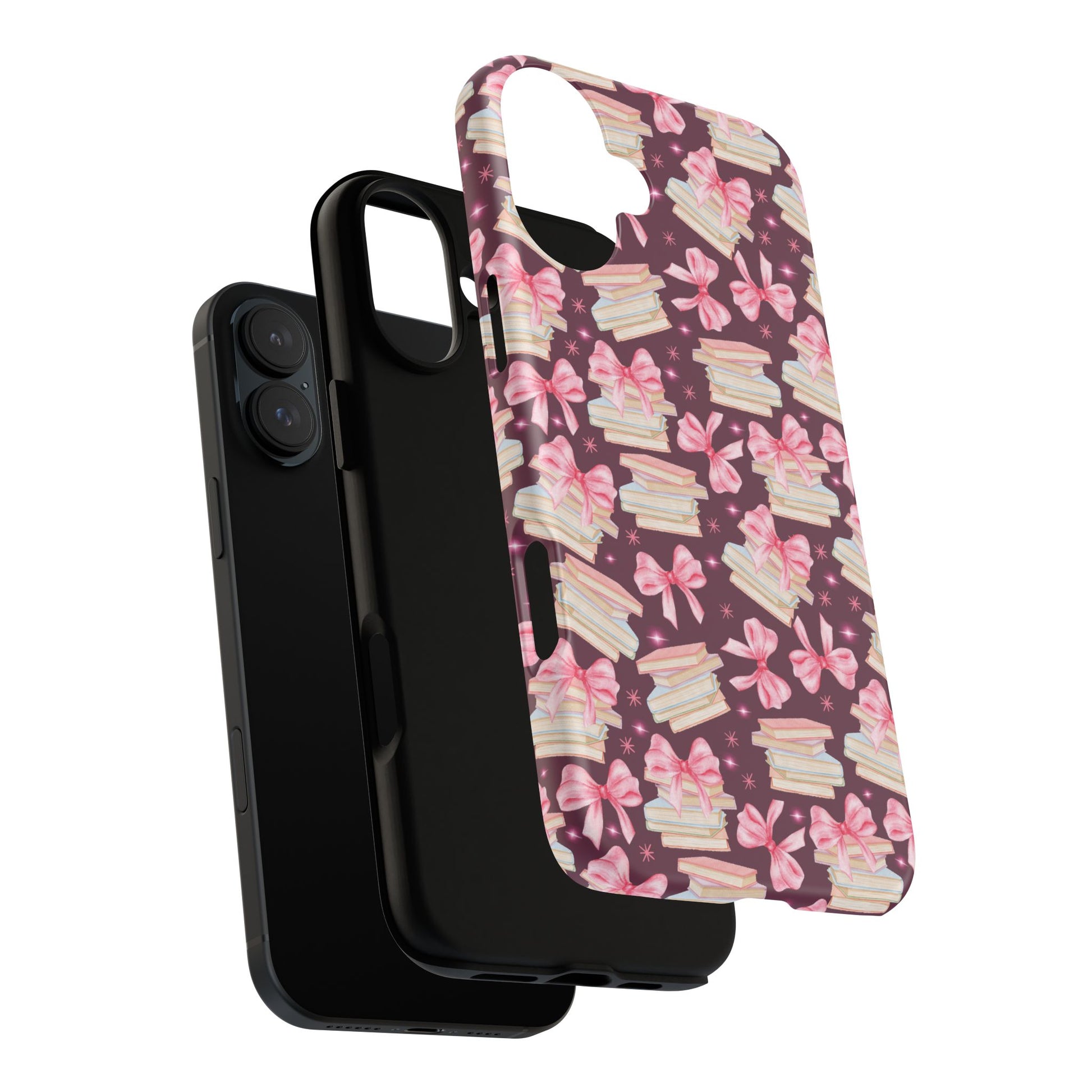 Coquette Pink Bows & Books Phone Case for iPhone 16 15 14 13 12  21 23 Samsung, and Pixel | Stylish Protective Cover Gift for Her Perfect for Floral Lover