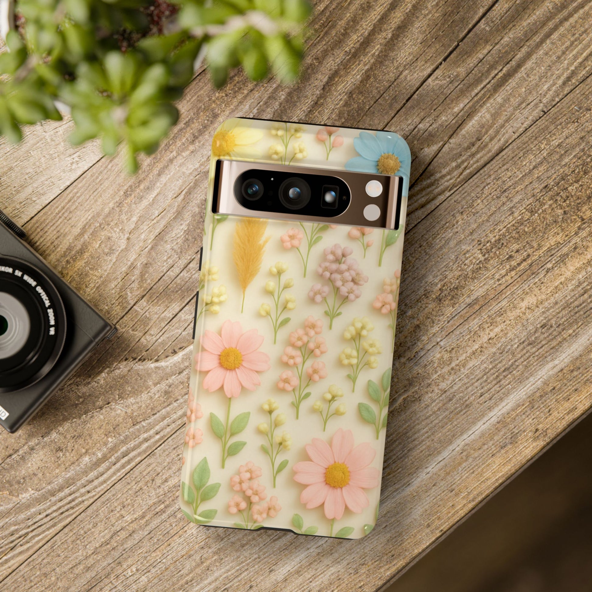 Pastel Dried Flowers Illusion Phone Case 3D Realistic Pressed Floral Design, Bright Botanical Aesthetic, Soft Nature-Inspired CoveriPhone & Galaxy