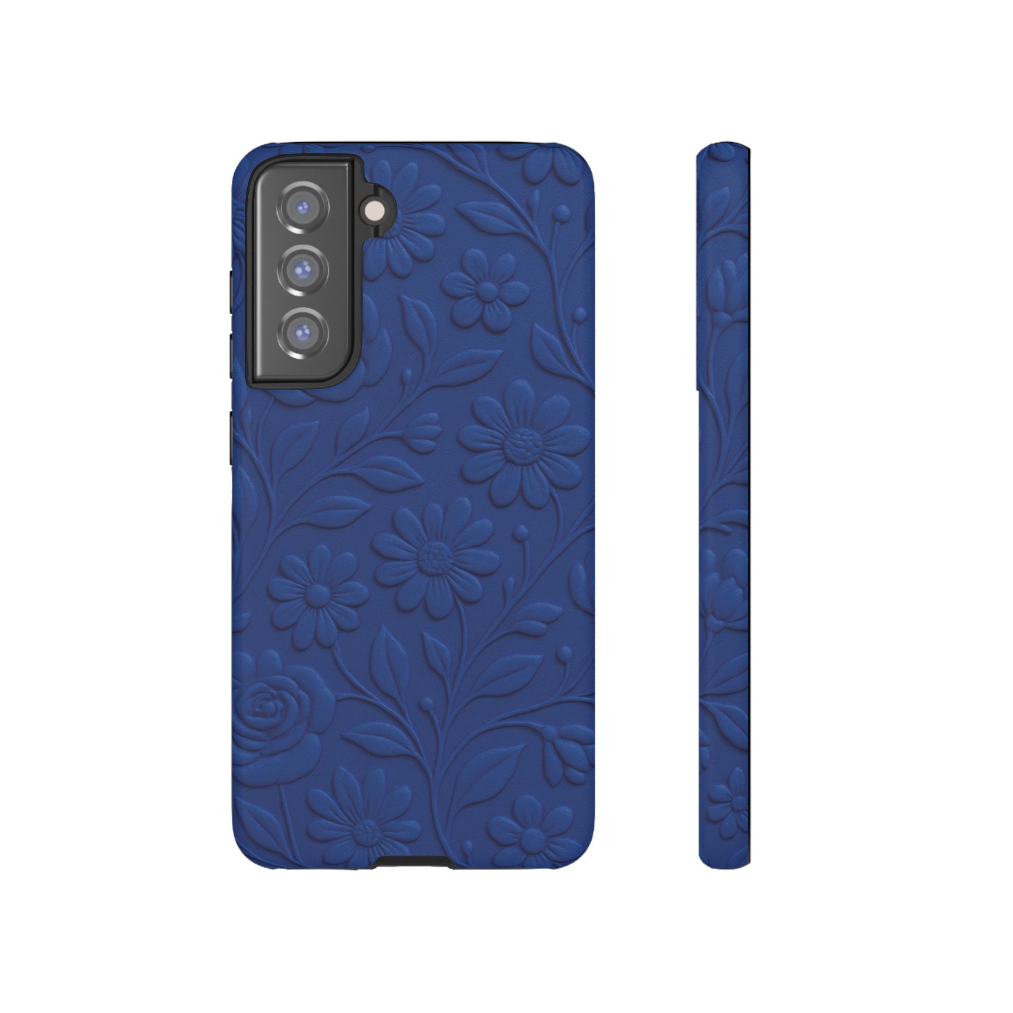 3D Illusion Floral Cobalt Blue Phone Case Elegant Raised Flower Design, Seamless Textured Look, Durable & Stylish Protection for iPhone and Android Models Fits iPhone & Samsung Models