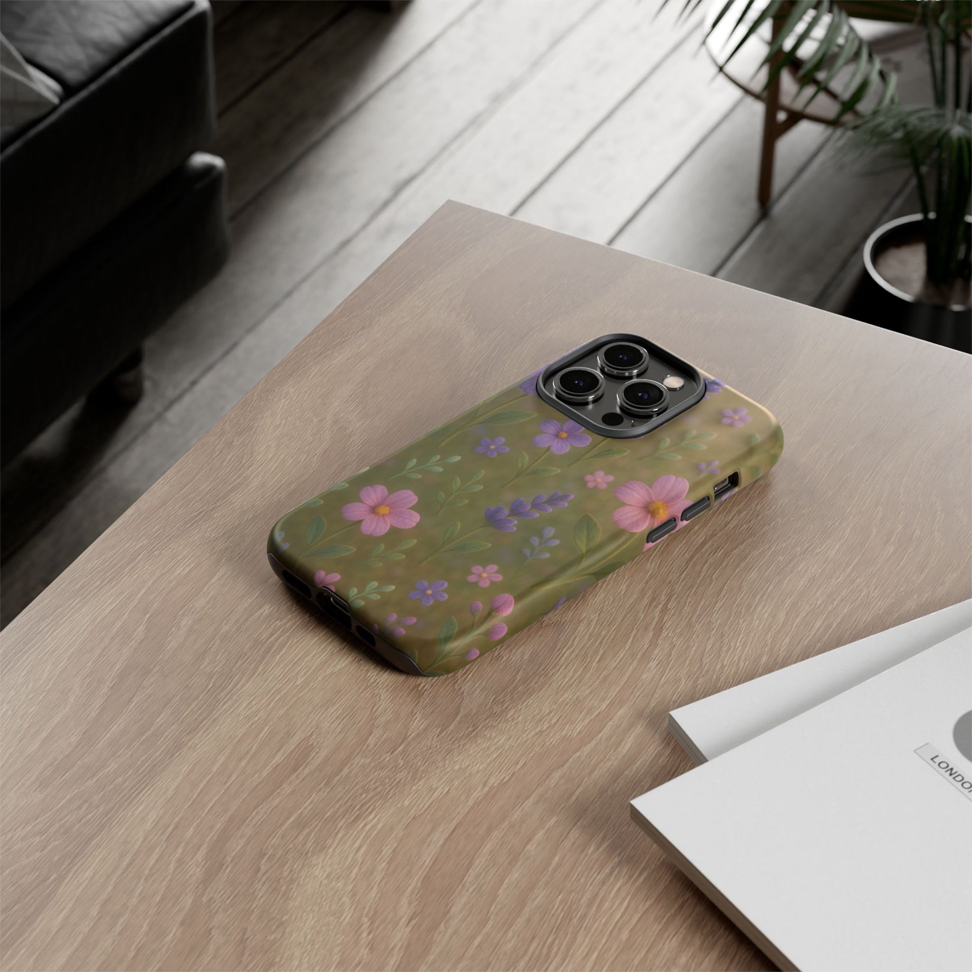Pastel Flowers 3D Illusion Wildflower Phone Case Cute Pastel Floral Design in Lavender, Pink, Mint Green Aesthetic Protective Case for iPhone and  Android