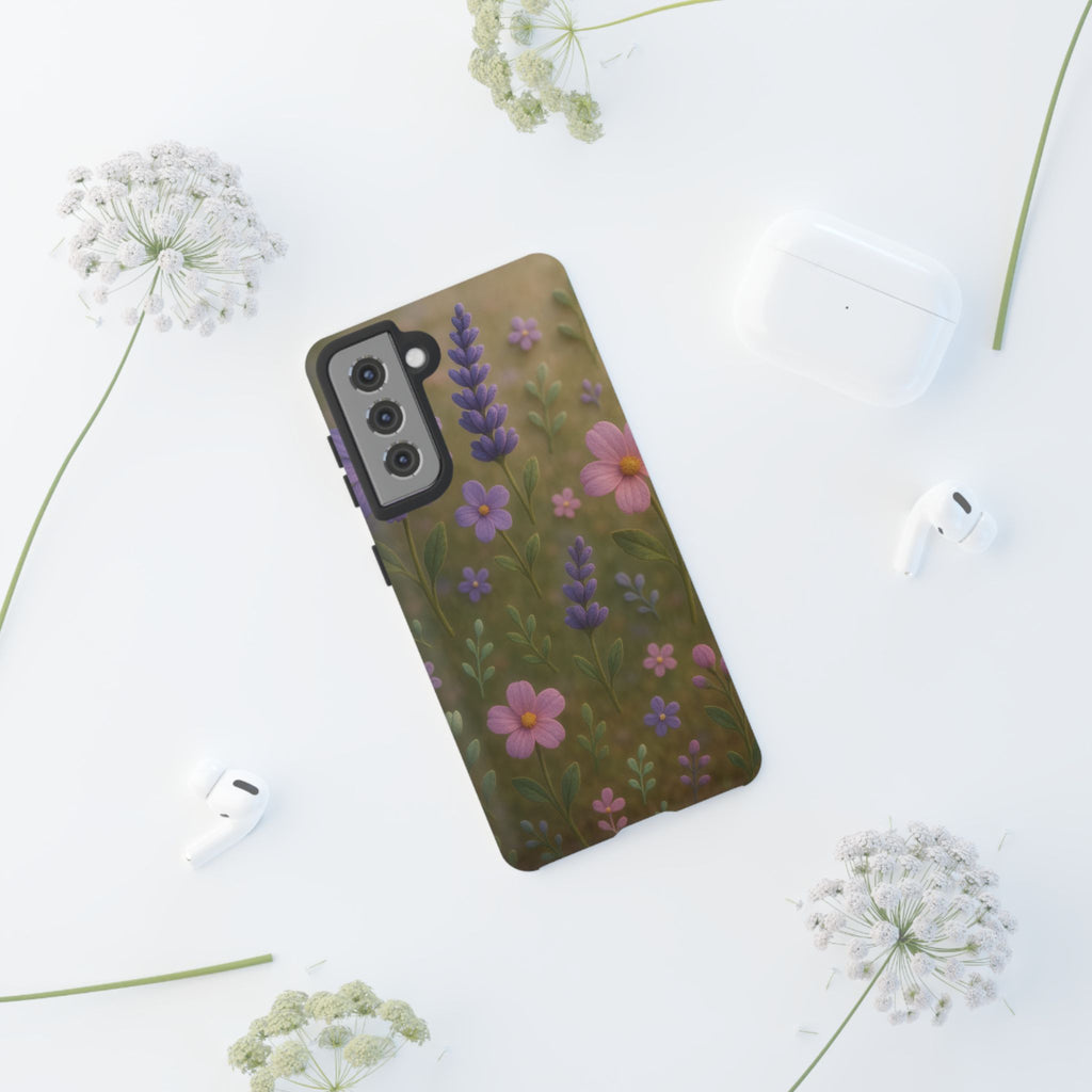 Pastel Flowers 3D Illusion Wildflower Phone Case Cute Pastel Floral Design in Lavender, Pink, Mint Green Aesthetic Protective Case for iPhone and  Android