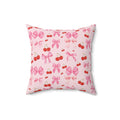Pink Decorative Pillow Coquette Cherry Ribbon Bows Home Accents Mother's Day Gift Luxurious Home Living Room Comfort for Bedroom or Housewarming Gift New House, Bridal Shower Gift.