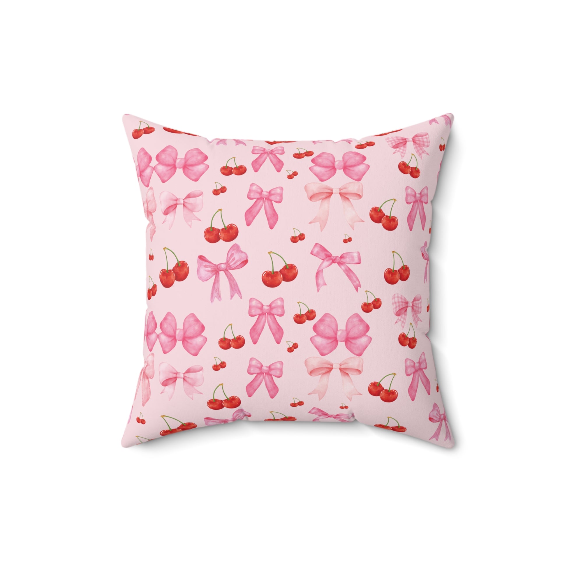Pink Decorative Pillow Coquette Cherry Ribbon Bows Home Accents Mother's Day Gift Luxurious Home Living Room Comfort for Bedroom or Housewarming Gift New House, Bridal Shower Gift.