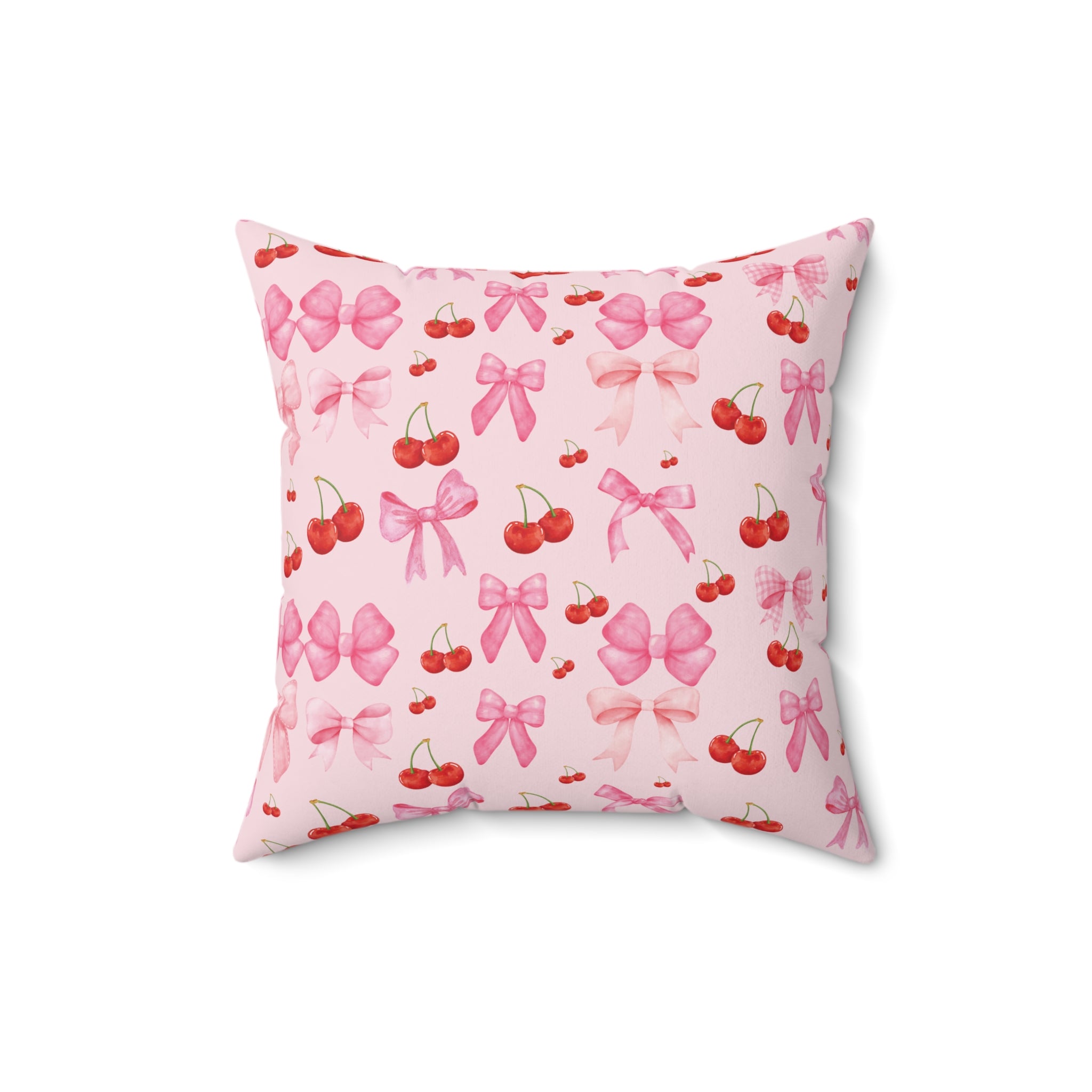 Pink Decorative Pillow Coquette Cherry Ribbon Bows Home Accents Mother's Day Gift Luxurious Home Living Room Comfort for Bedroom or Housewarming Gift New House, Bridal Shower Gift.