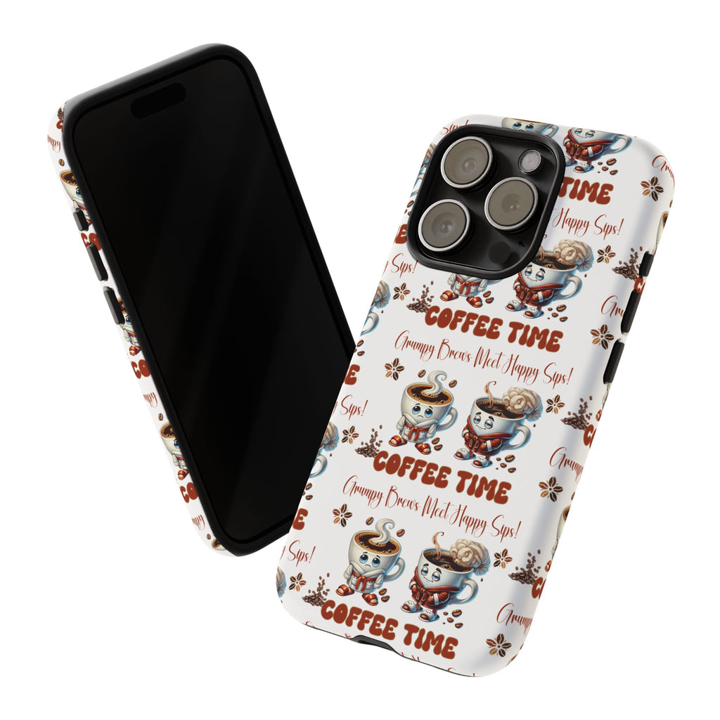Grumpy Brews Meet Happy Sips Phone Case Compatible with iPhone, Samsung & Pixel | Fun, Durable Protection for Coffee Lovers | Unique Design, Shockproof & Scratch-Resistant Perfect for Coffee Lover