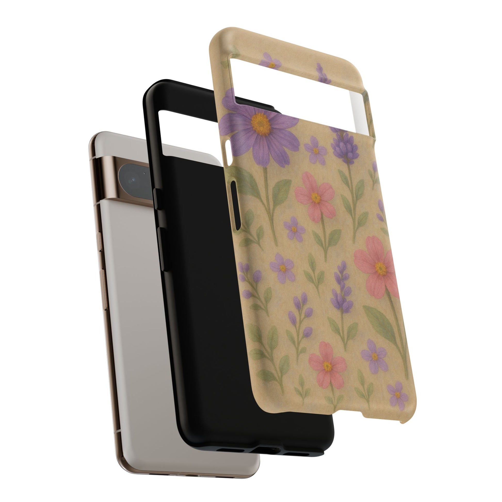 3D Illusion Wildflower Phone Case Cute Pastel Floral Design in Lavender, Pink, Mint Green – Aesthetic Protective Case for iPhone and  Android
