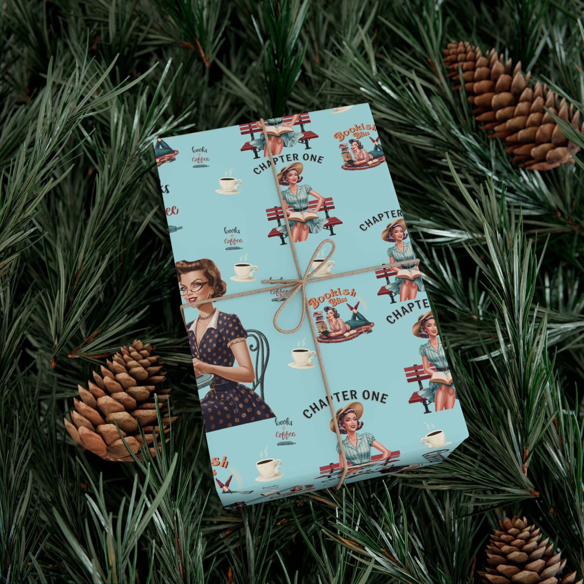 Retro Women Reading Books & Drinking Coffee Wrapping Paper Vintage-Inspired Gift Wrap for Book Lovers & Coffee Enthusiasts Perfect for Christmas Gifts and Special Occasions - MRSBYVALLE