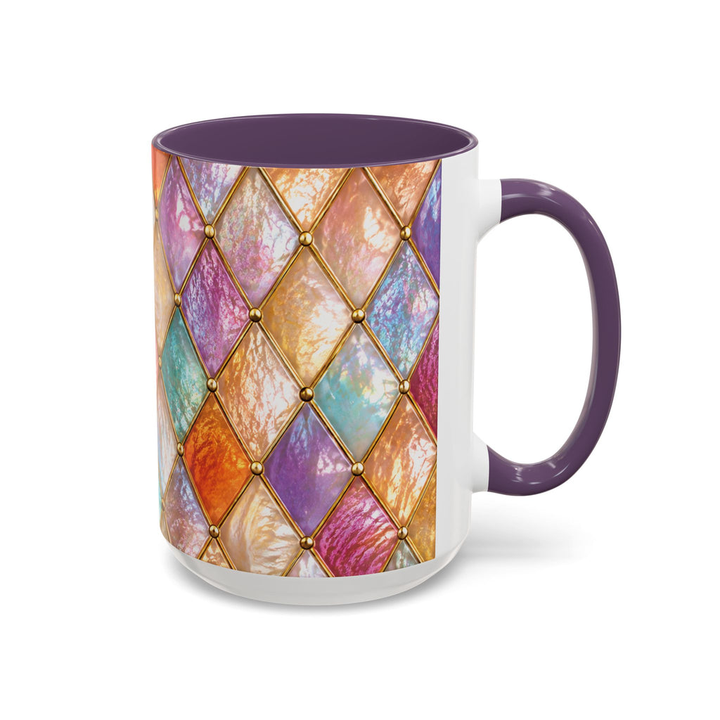 Colorful Jewel-Quilt Accent Coffee Mug — Vibrant Stained-Glass Pattern (11/15oz) Gift for her