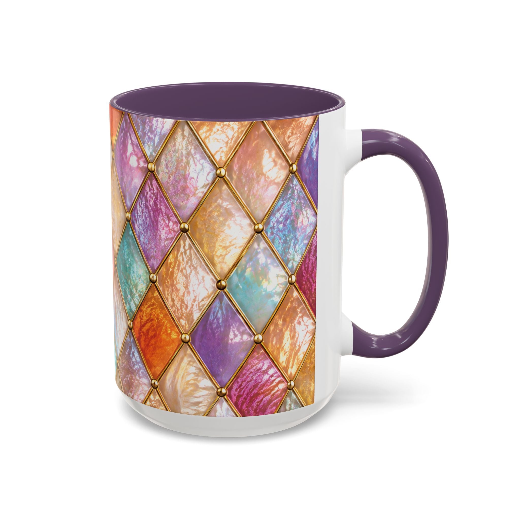 Colorful Jewel-Quilt Accent Coffee Mug — Vibrant Stained-Glass Pattern (11/15oz) Gift for her