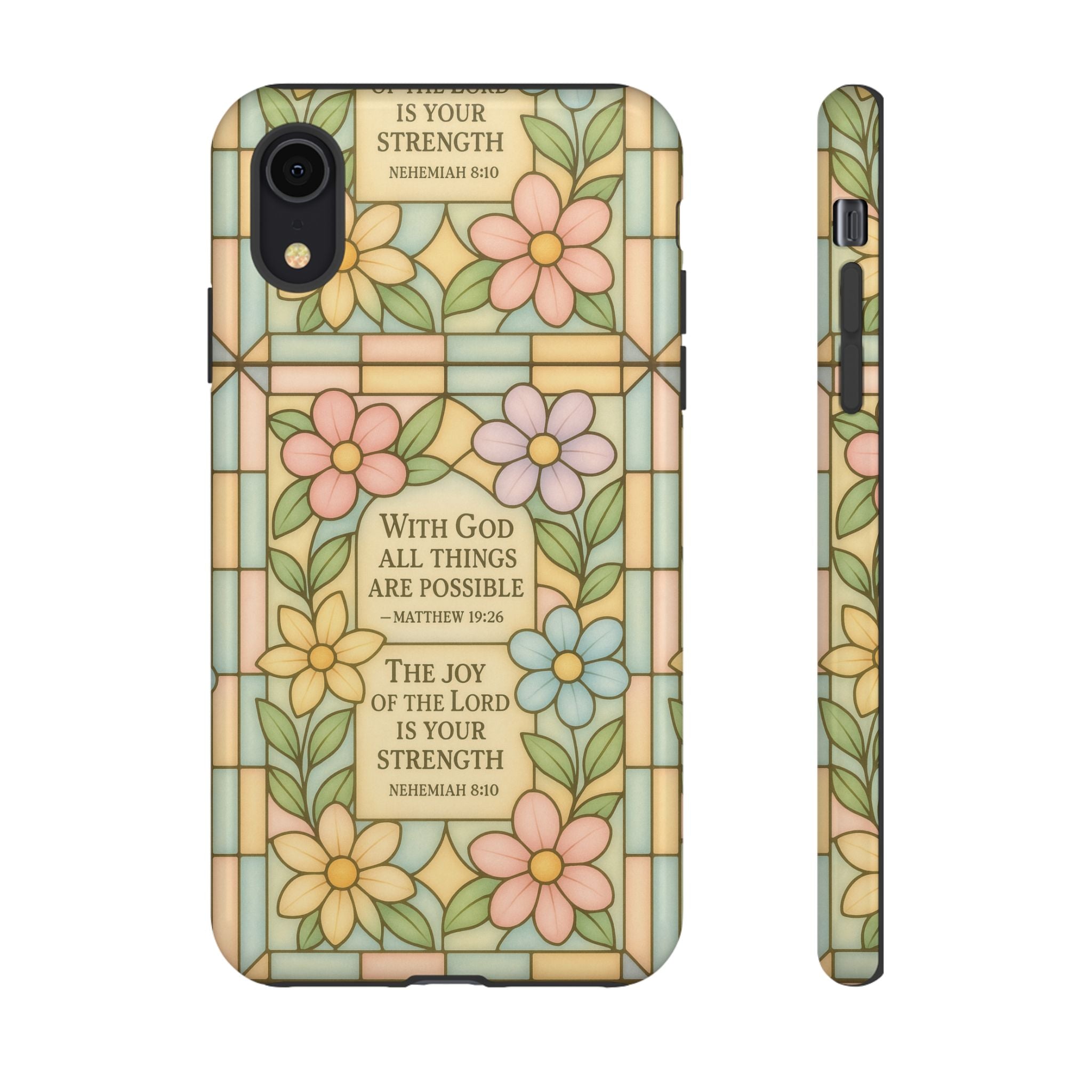 Pastel Stained Glass Bible Verse Phone Case Christian Affirmation Cover, Soft Geometric Design, iPhone Samsung Google, Faith Gift for Her Bible Verse or Affirmation | Protective, Inspirational Gift for Christians