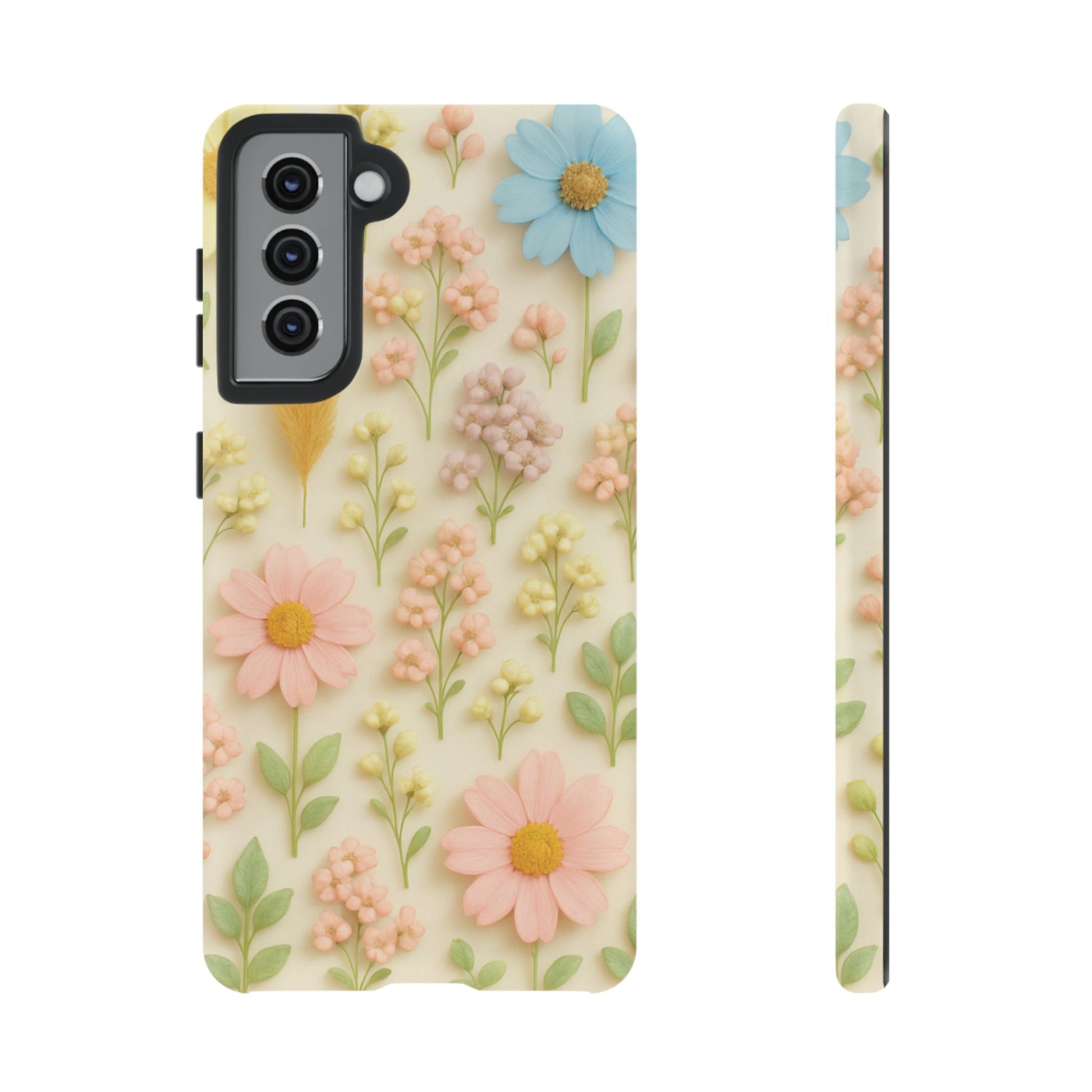 Pastel Dried Flowers Illusion Phone Case 3D Realistic Pressed Floral Design, Bright Botanical Aesthetic, Soft Nature-Inspired CoveriPhone & Galaxy