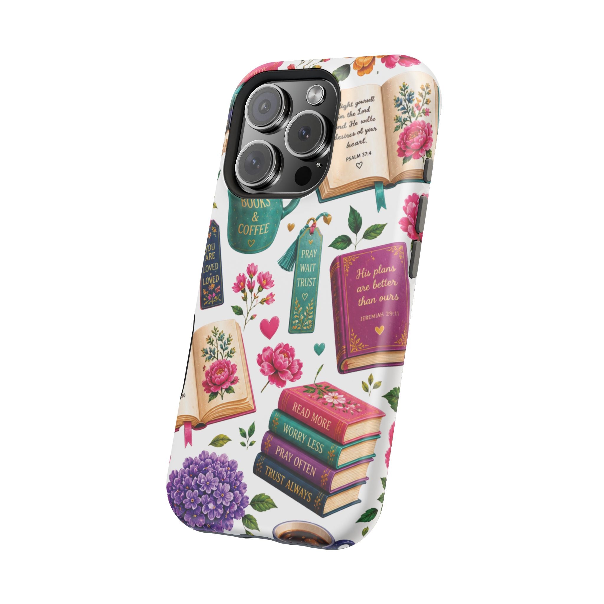 Christian Books & Coffee Phone Case — Magnetic Impact-Resistant Christian Gift