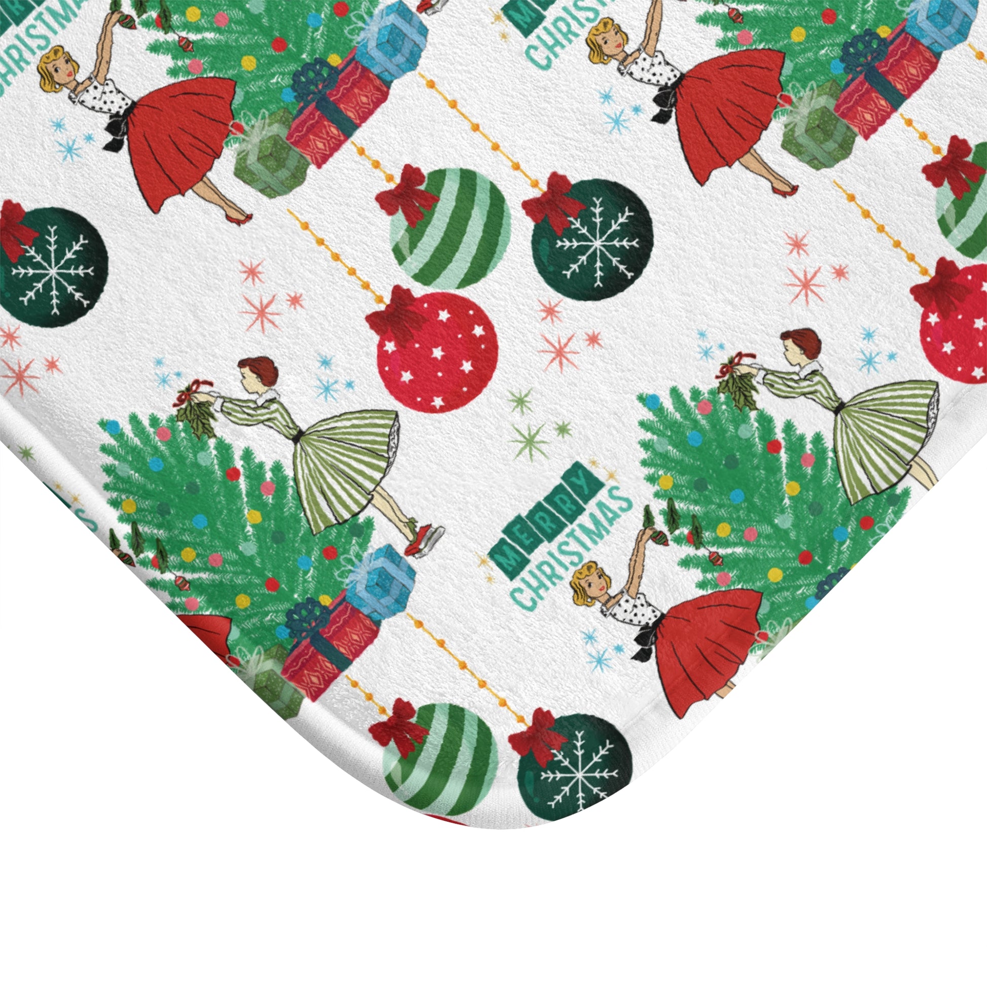 Retro Glam 50s Christmas Bath Mat  Vintage Holiday Bathroom Decor, Mid Century Xmas Style, Festive Retro Floor Mat New House