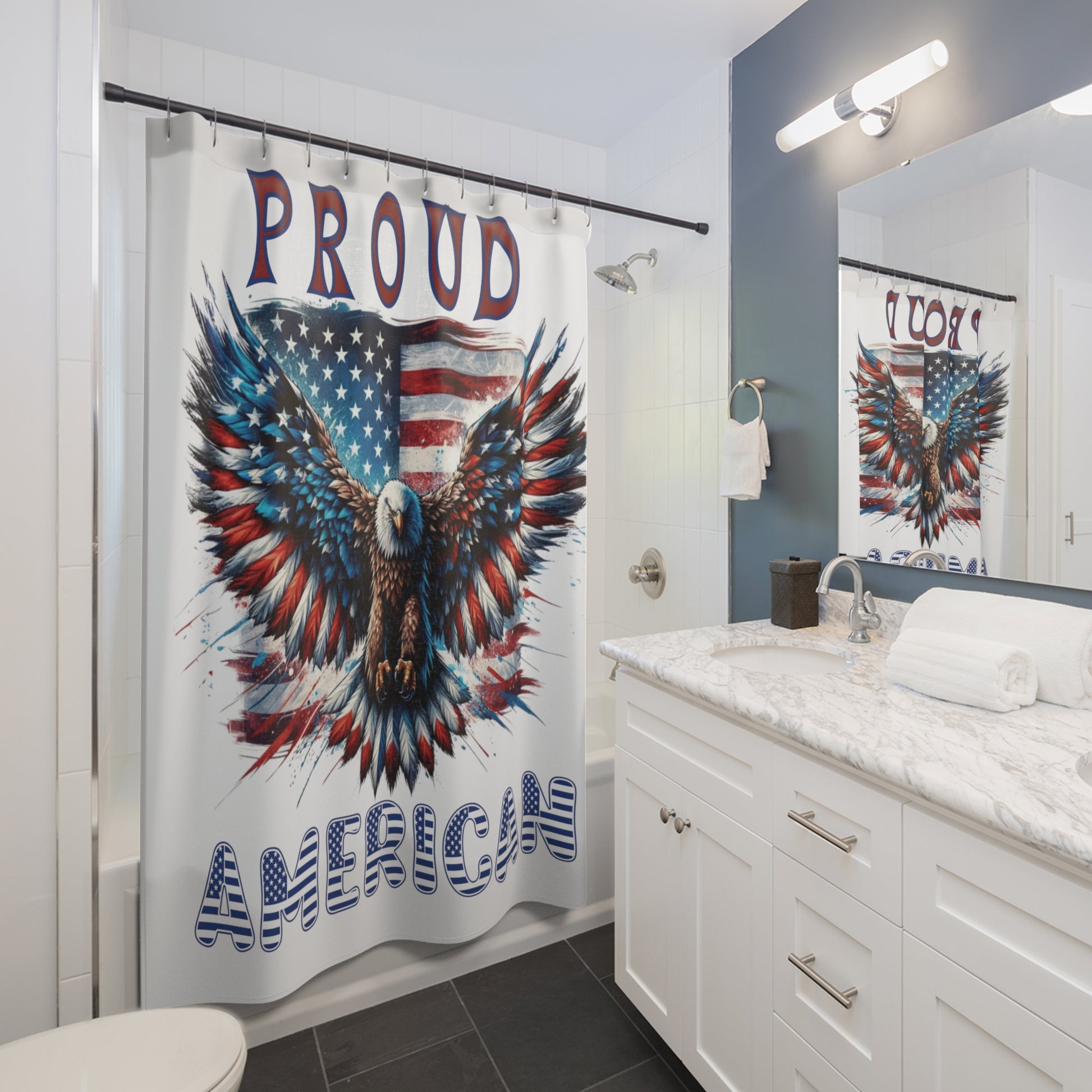 Patriotic American Flag and Eagle Shower Curtain Elevate Your Bathroom Decor with Stunning USA Symbol! Perfect for Proud Americans Durable, High-Quality Fabric Gift for Dad - MRSBYVALLE